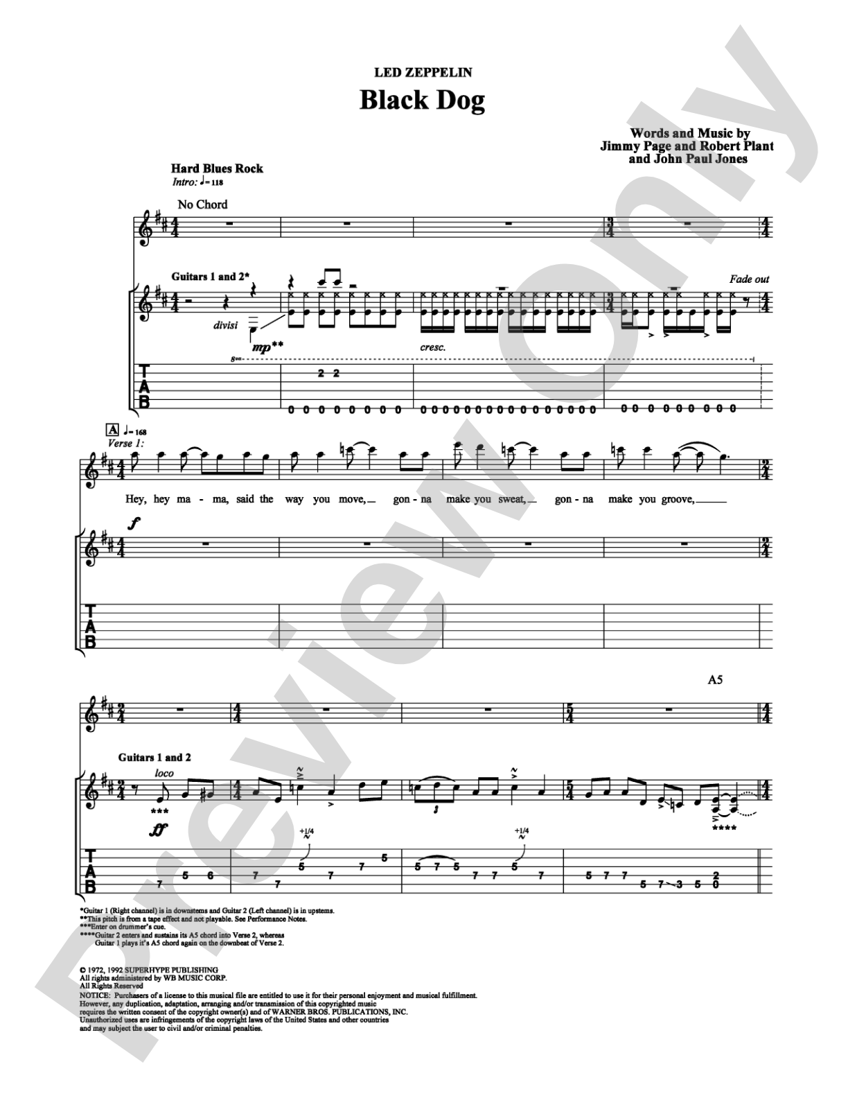 Black Dog: Guitar TAB Digital Sheet Music