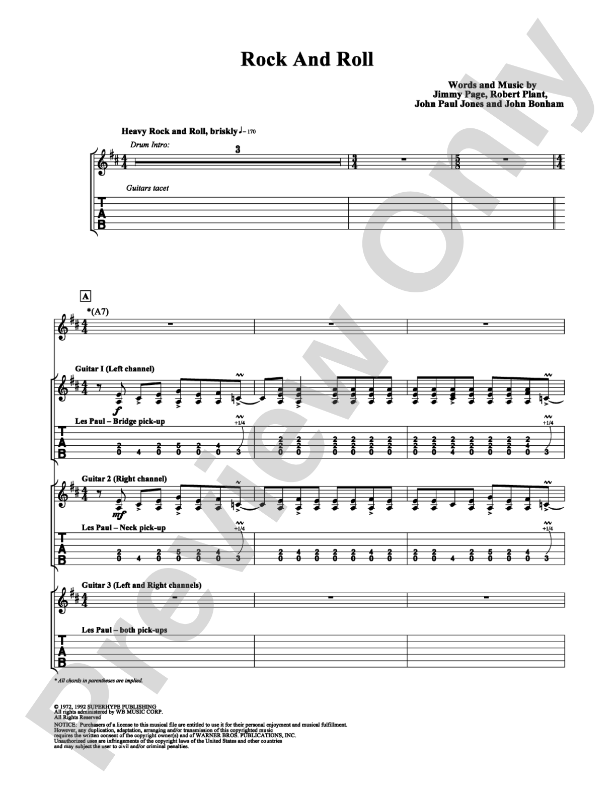 Rock and Roll: Guitar TAB Digital Sheet Music
