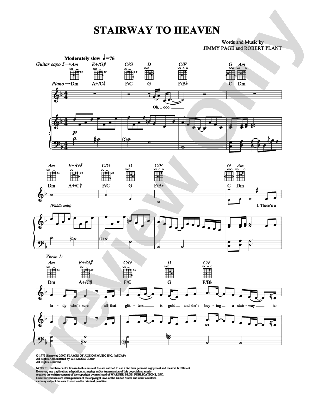 Stairway to Heaven: Piano/Vocal/Chords Digital Sheet Music