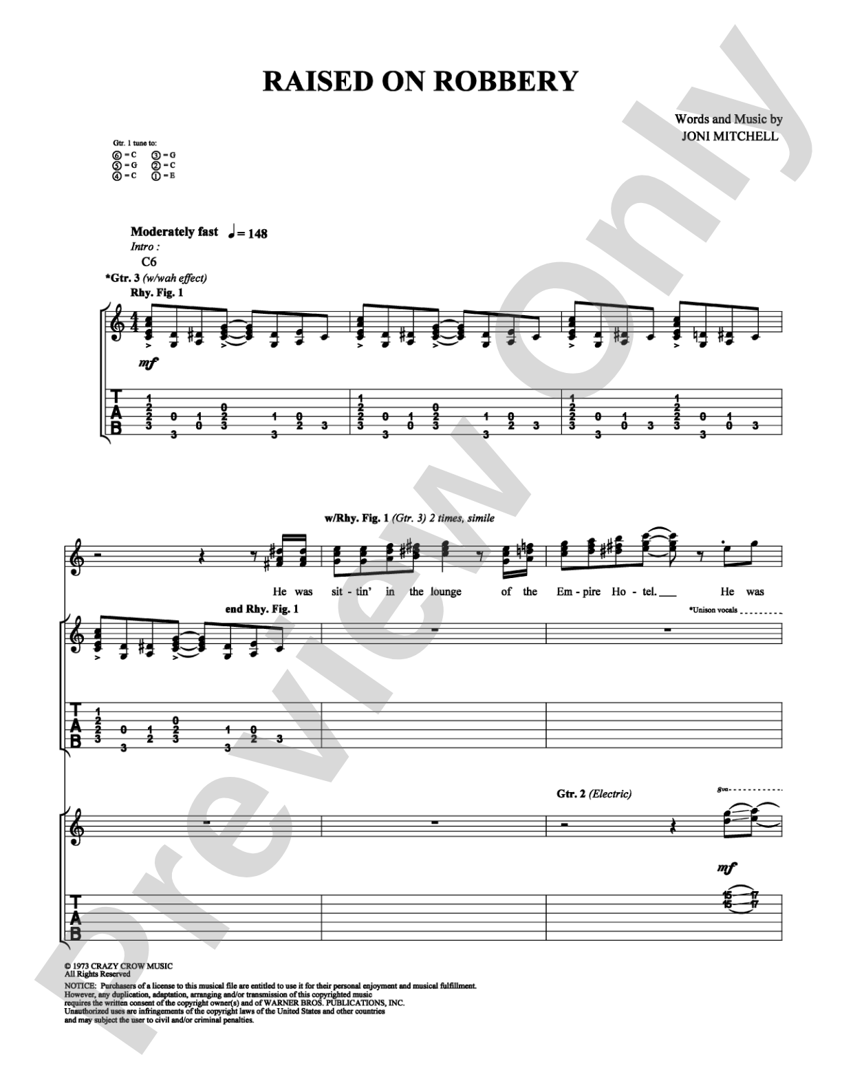 Raised on Robbery: Guitar TAB Digital Sheet Music