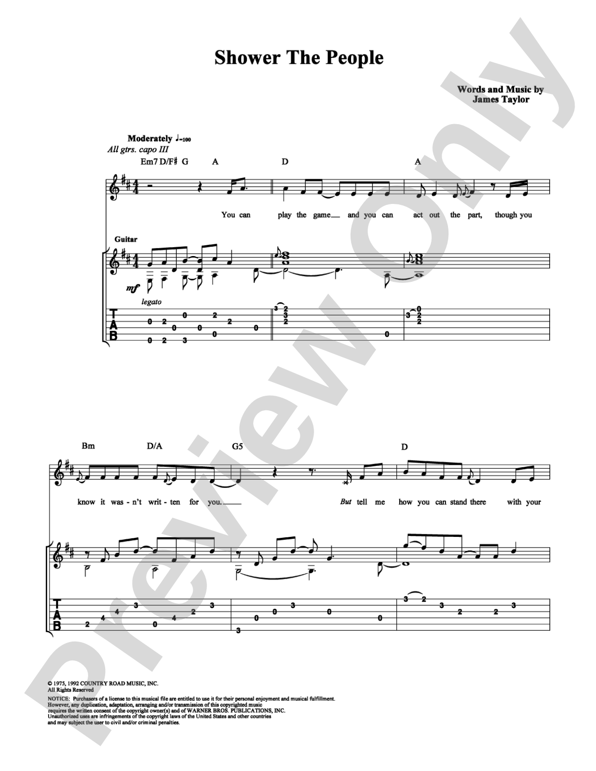 Shower the People: Guitar TAB Digital Sheet Music