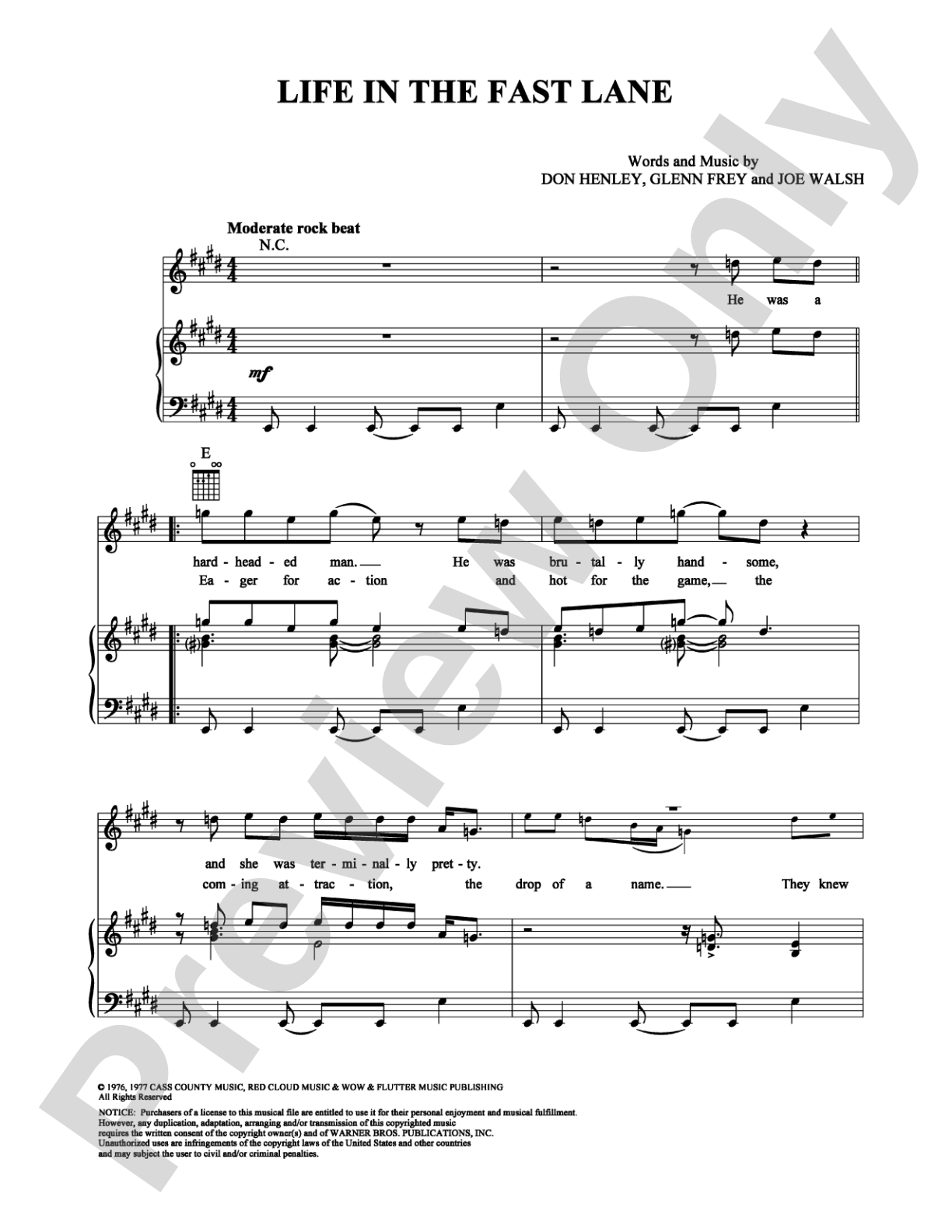 Life in the Fast Lane: Piano/Vocal/Chords Digital Sheet Music