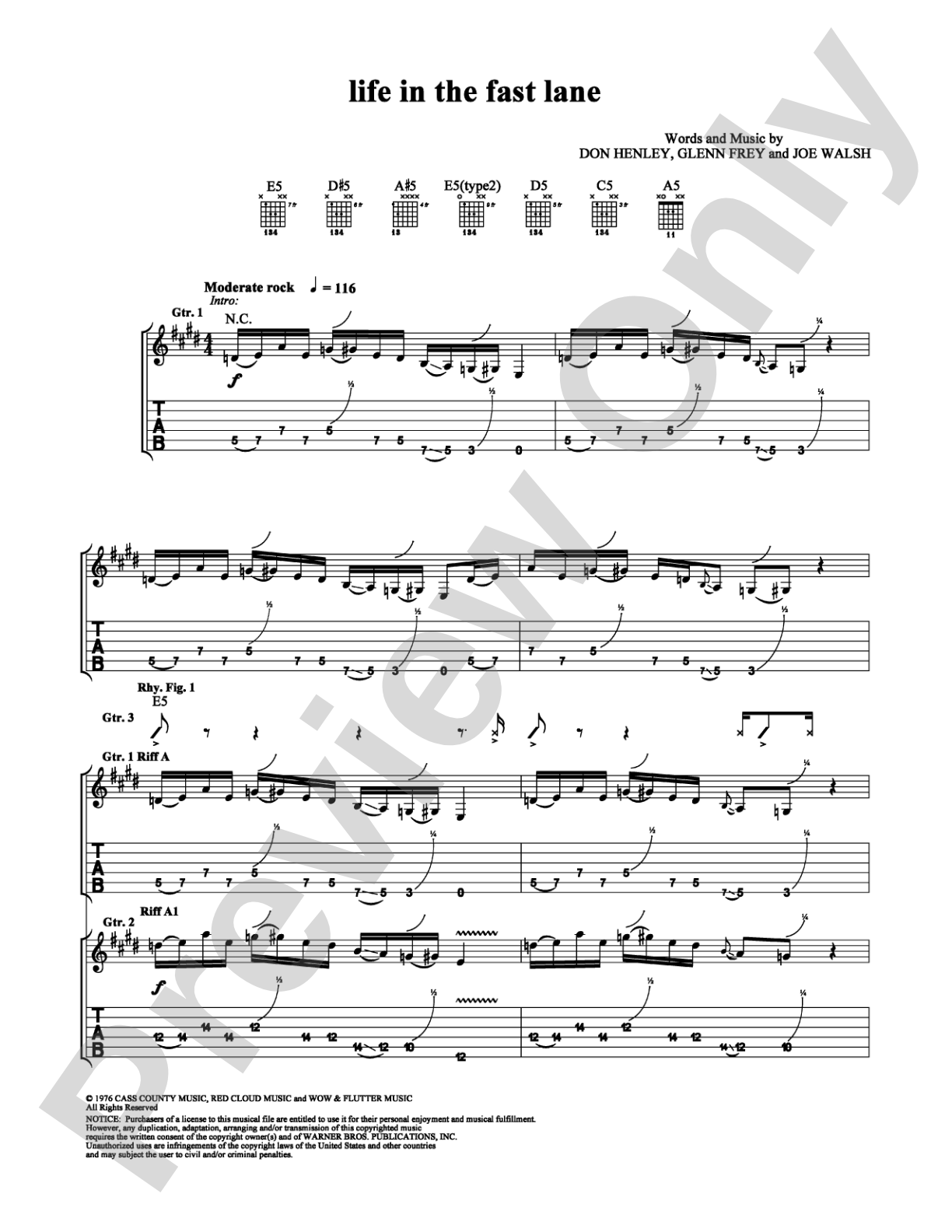 Life in the Fast Lane: Guitar TAB Digital Sheet Music