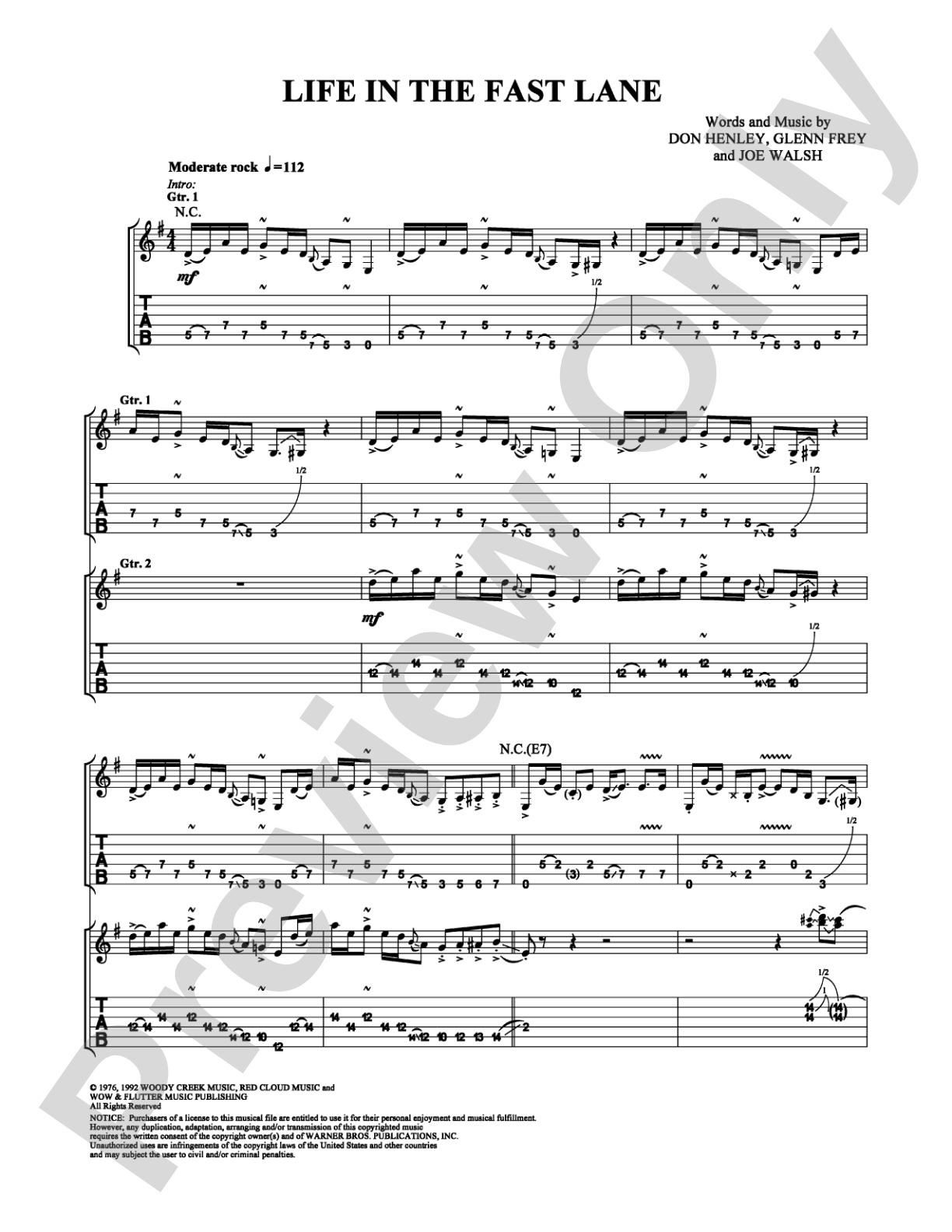 Life in the Fast Lane: Guitar TAB Digital Sheet Music