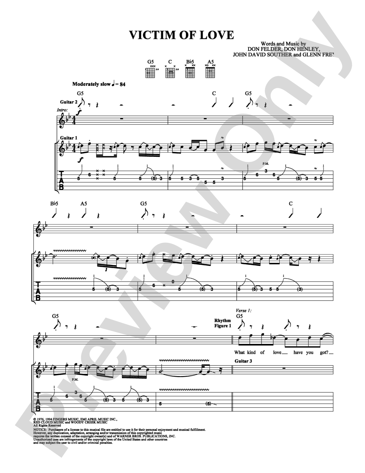 Victim of Love: Guitar TAB Digital Sheet Music