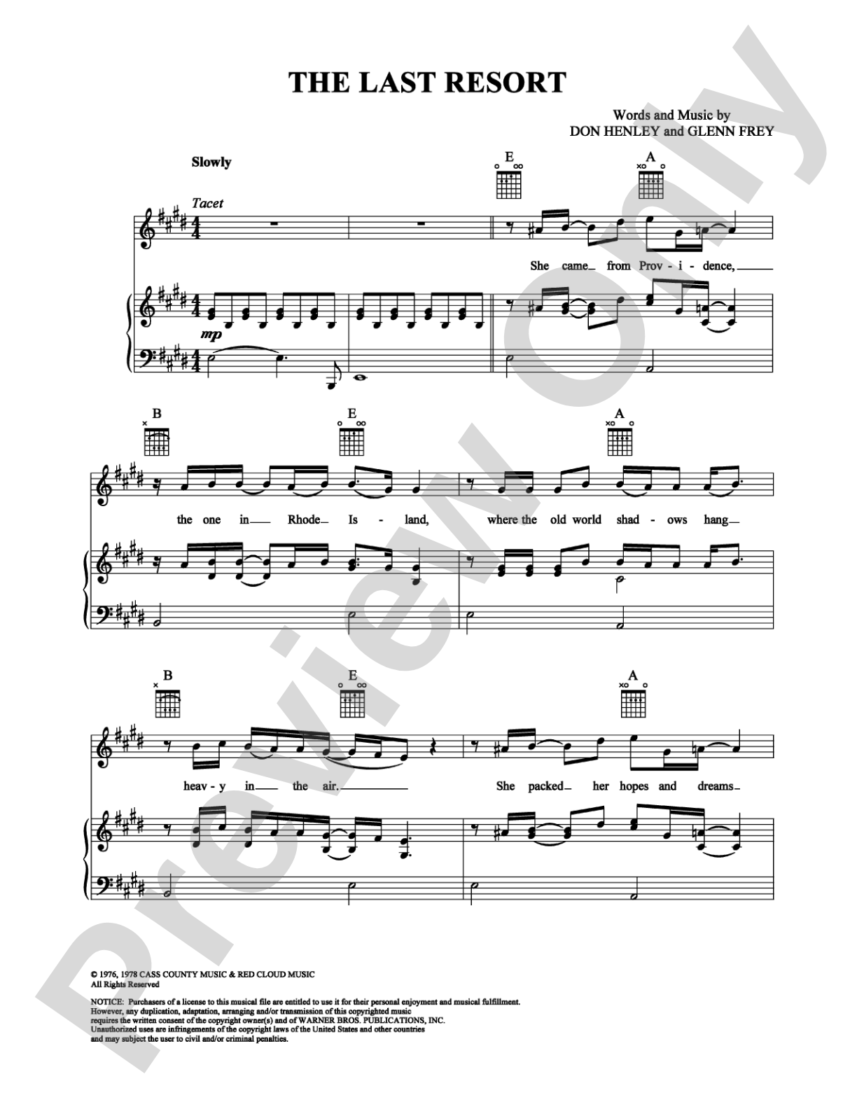 The Last Resort: Piano/Vocal/Chords Digital Sheet Music