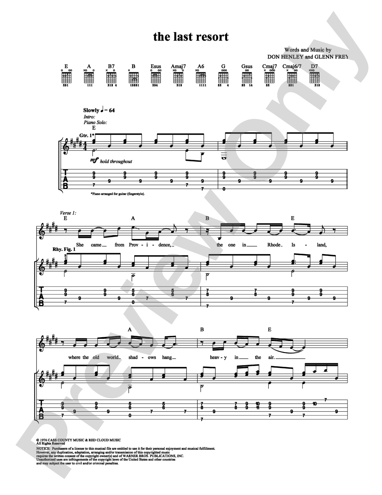 The Last Resort: Guitar TAB Digital Sheet Music