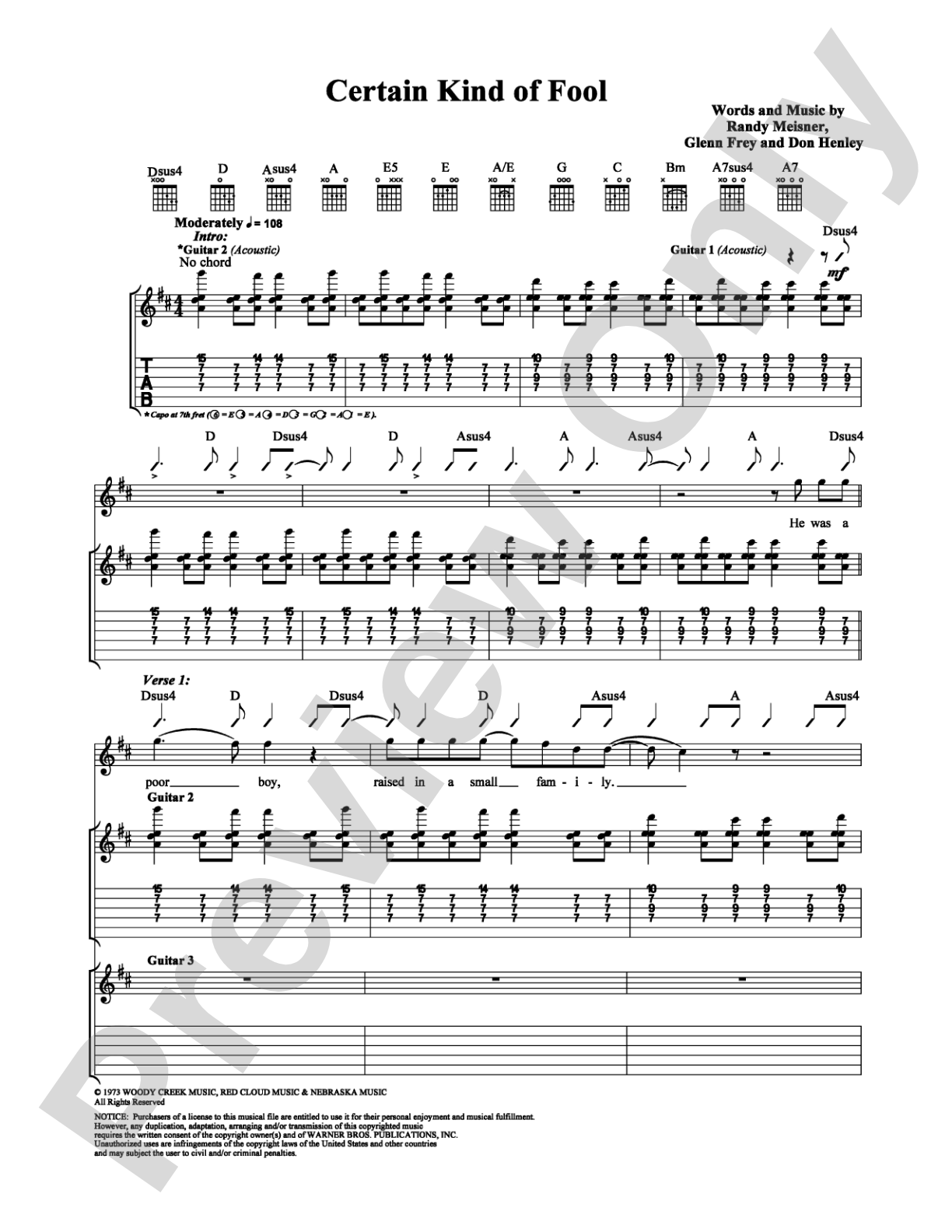 Certain Kind of Fool: Guitar TAB Digital Sheet Music