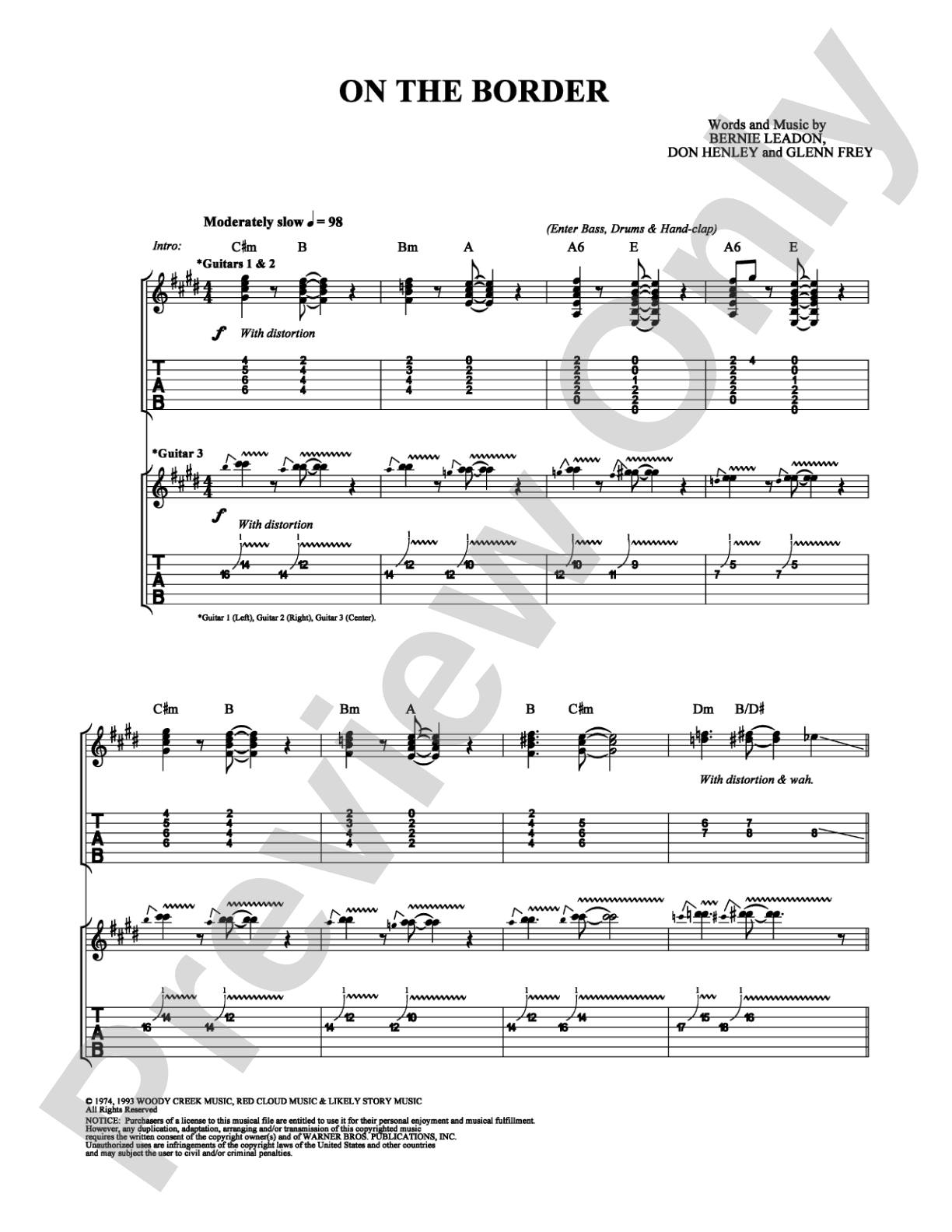 On The Border: Guitar TAB Digital Sheet Music