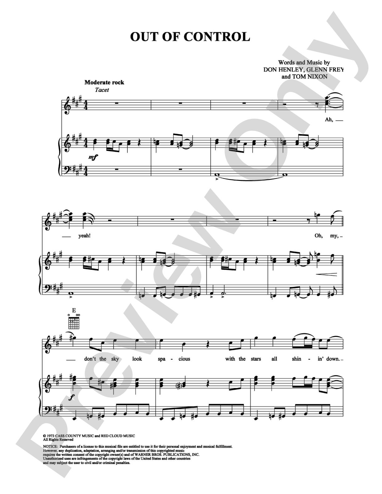Out of Control: Piano/Vocal/Chords Digital Sheet Music