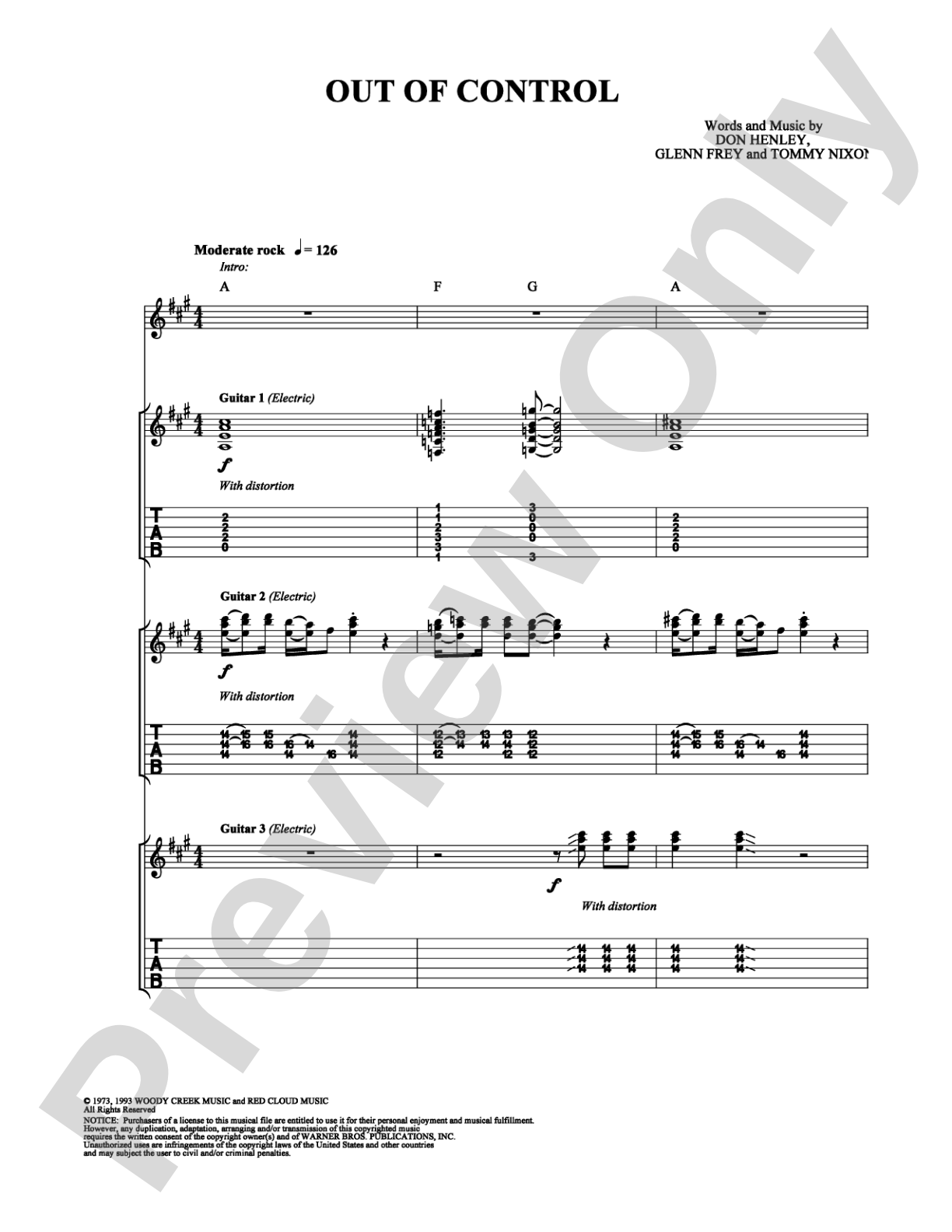 Out of Control: Guitar TAB Digital Sheet Music
