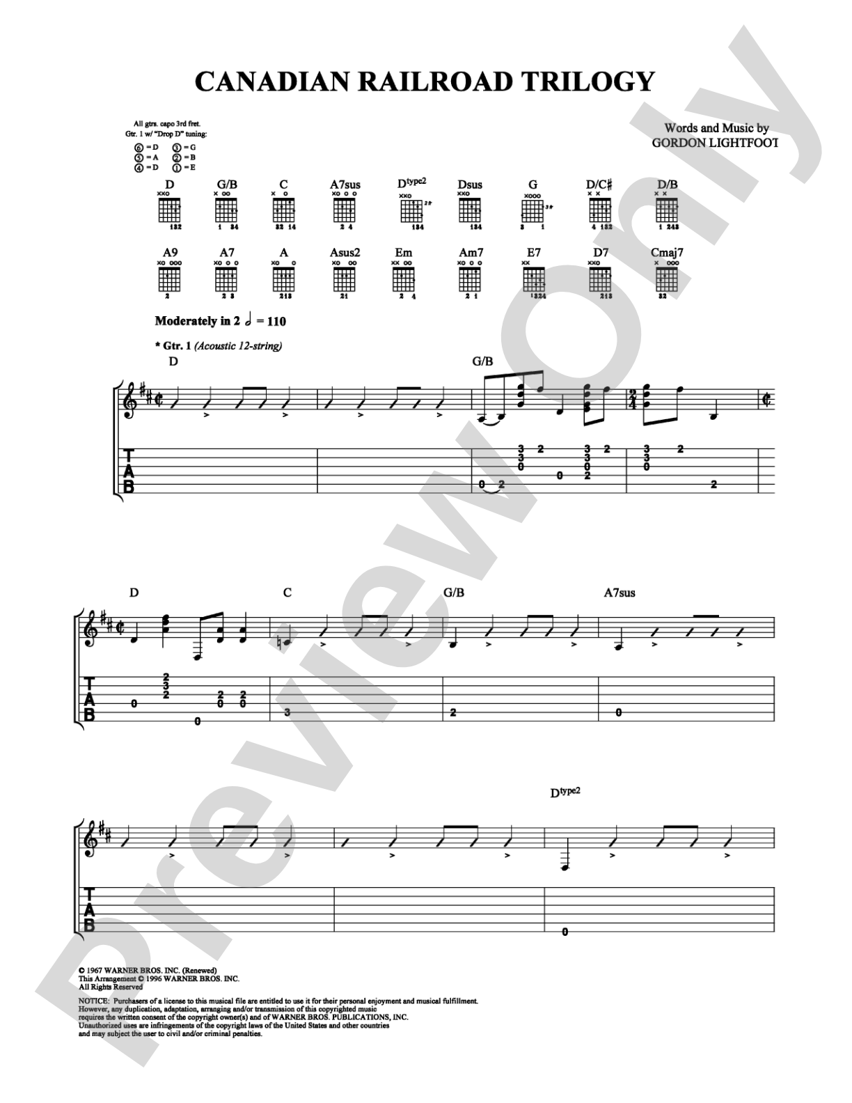 Canadian Railroad Trilogy: Guitar TAB Digital Sheet Music