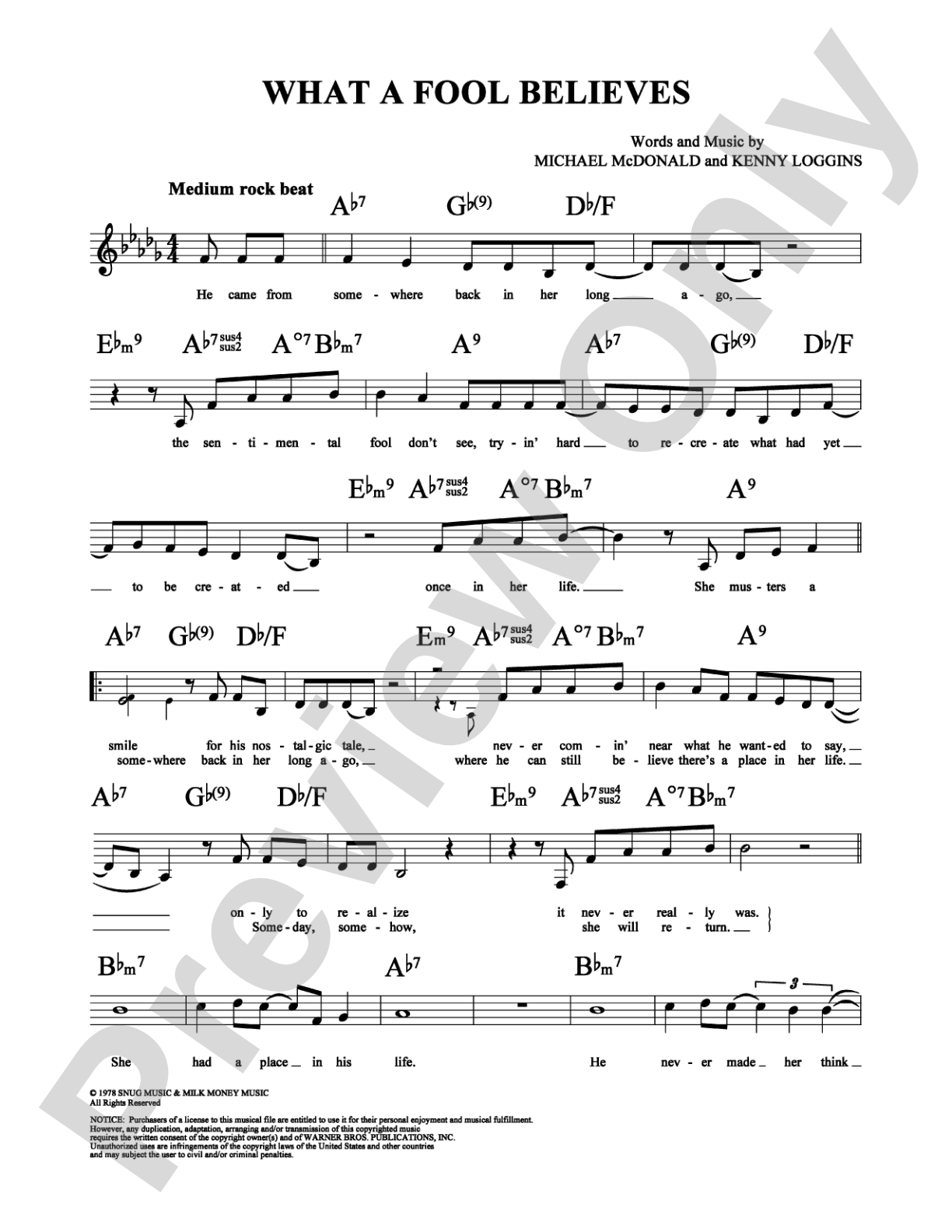 What A Fool Believes: Lead Sheet Digital Sheet Music