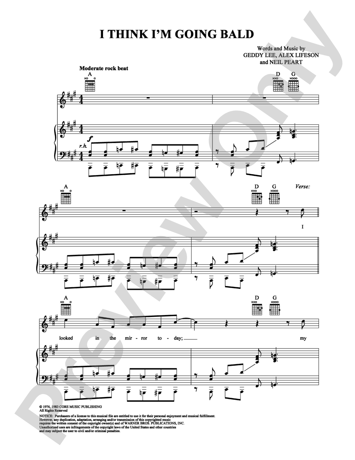 I Think I'm Going Bald: Piano/Vocal/Chords Digital Sheet Music