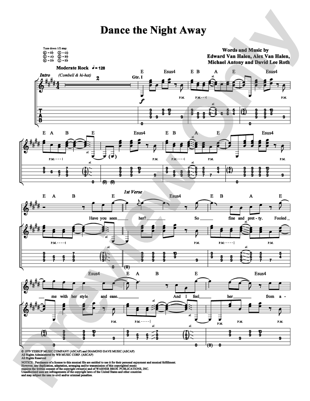 Dance the Night Away: Guitar TAB Digital Sheet Music