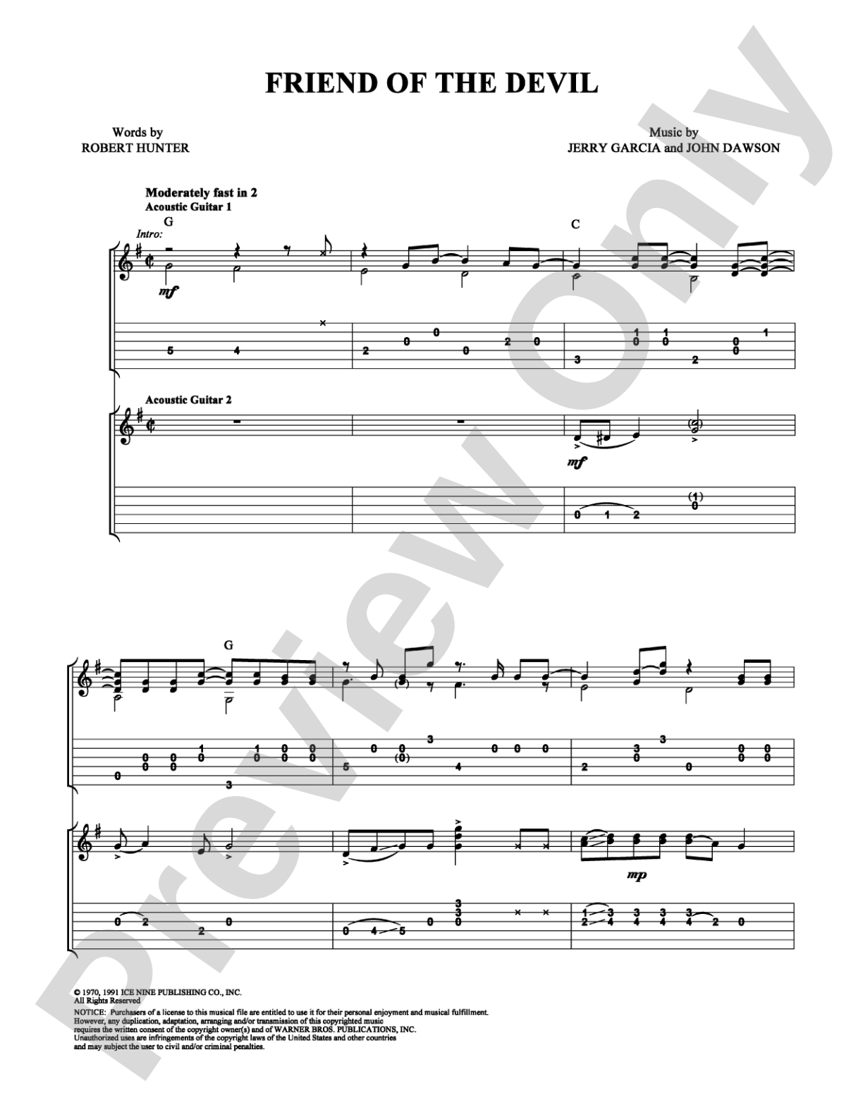 Friend of the Devil: Guitar TAB Digital Sheet Music