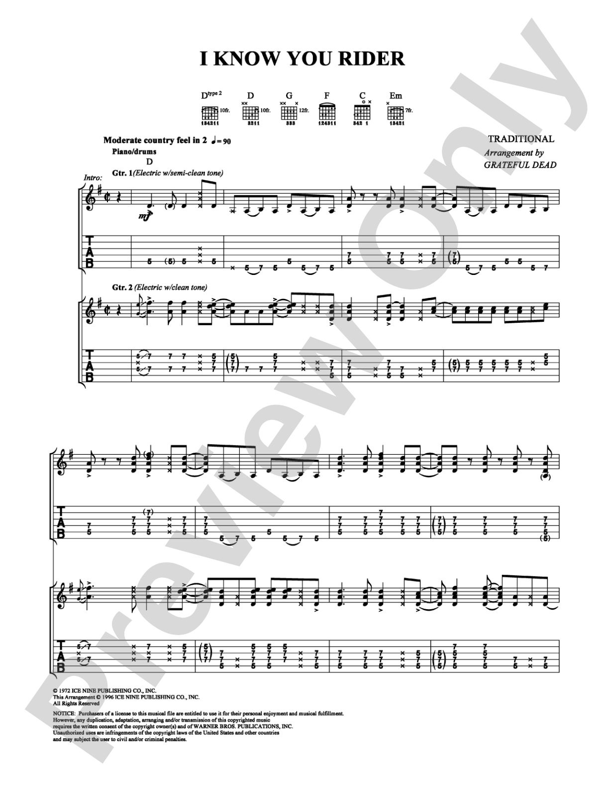 I Know You Rider: Guitar TAB Digital Sheet Music