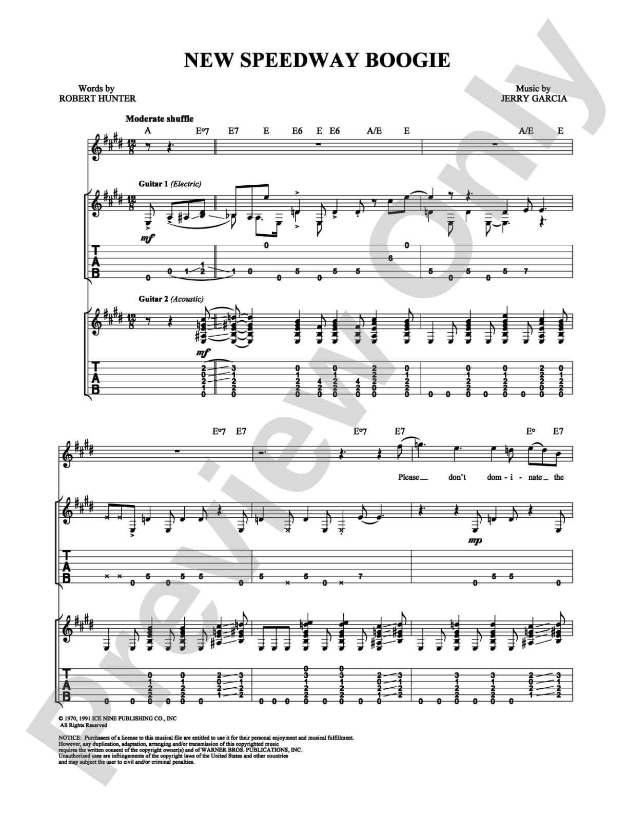 New Speedway Boogie: Guitar TAB Digital Sheet Music