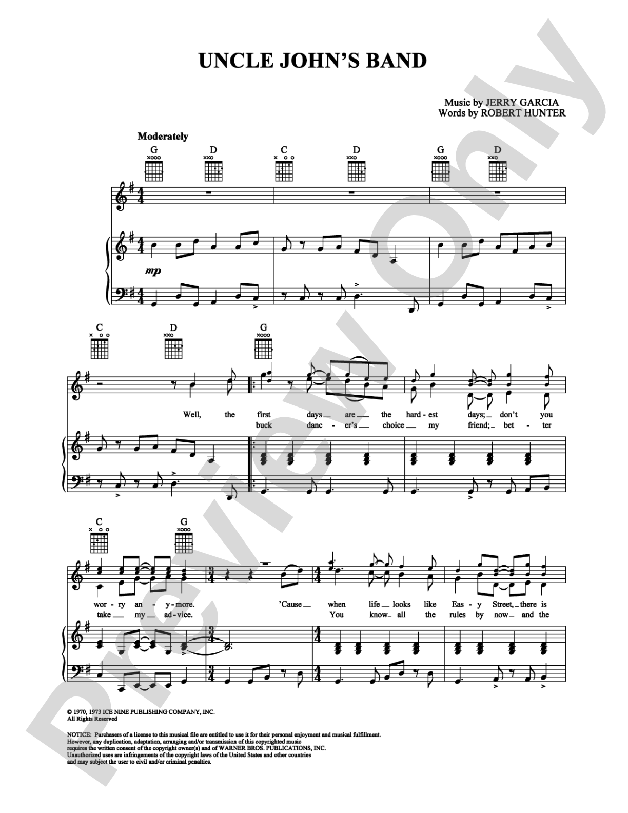 Uncle John's Band: Piano/Vocal/Chords Digital Sheet Music