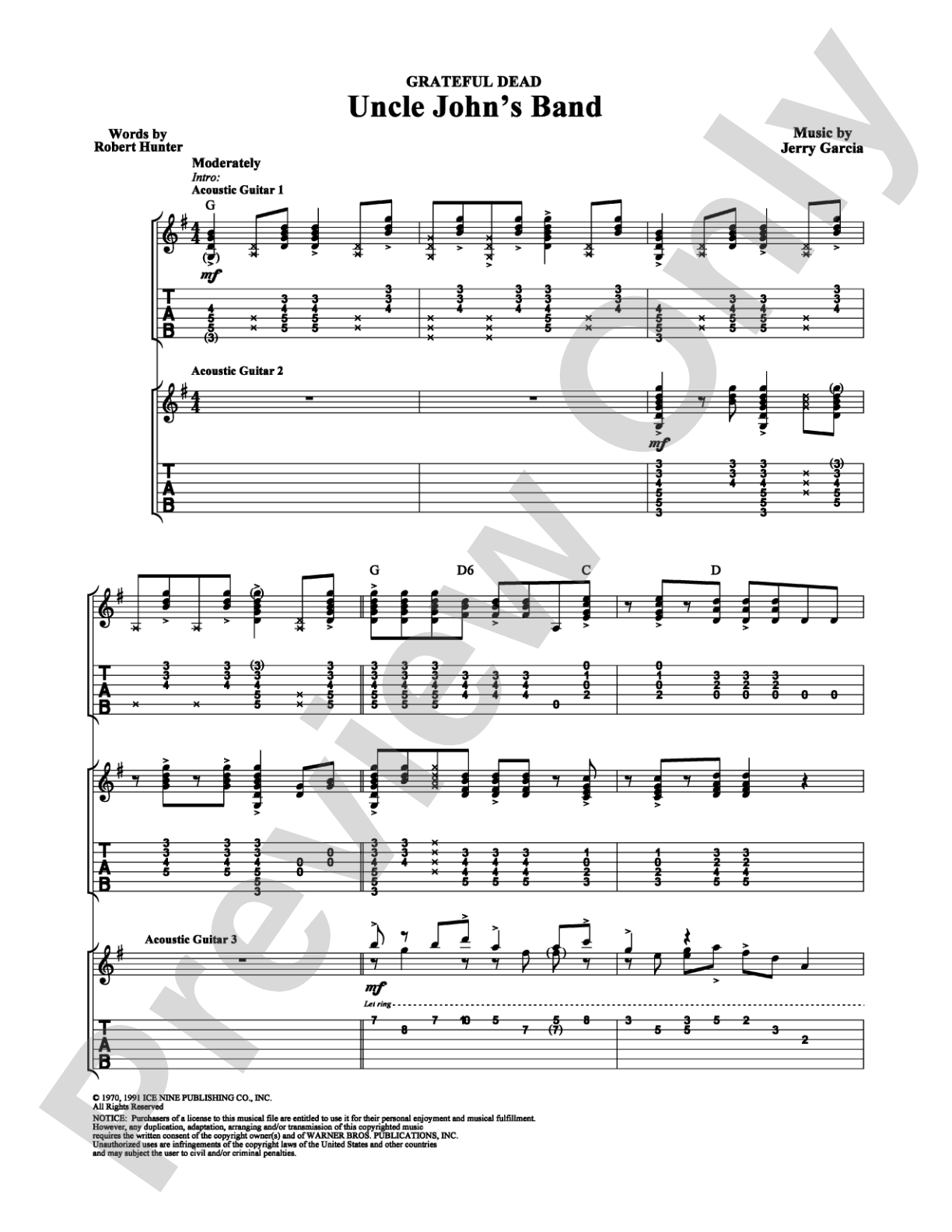 Uncle John's Band: Guitar TAB Digital Sheet Music