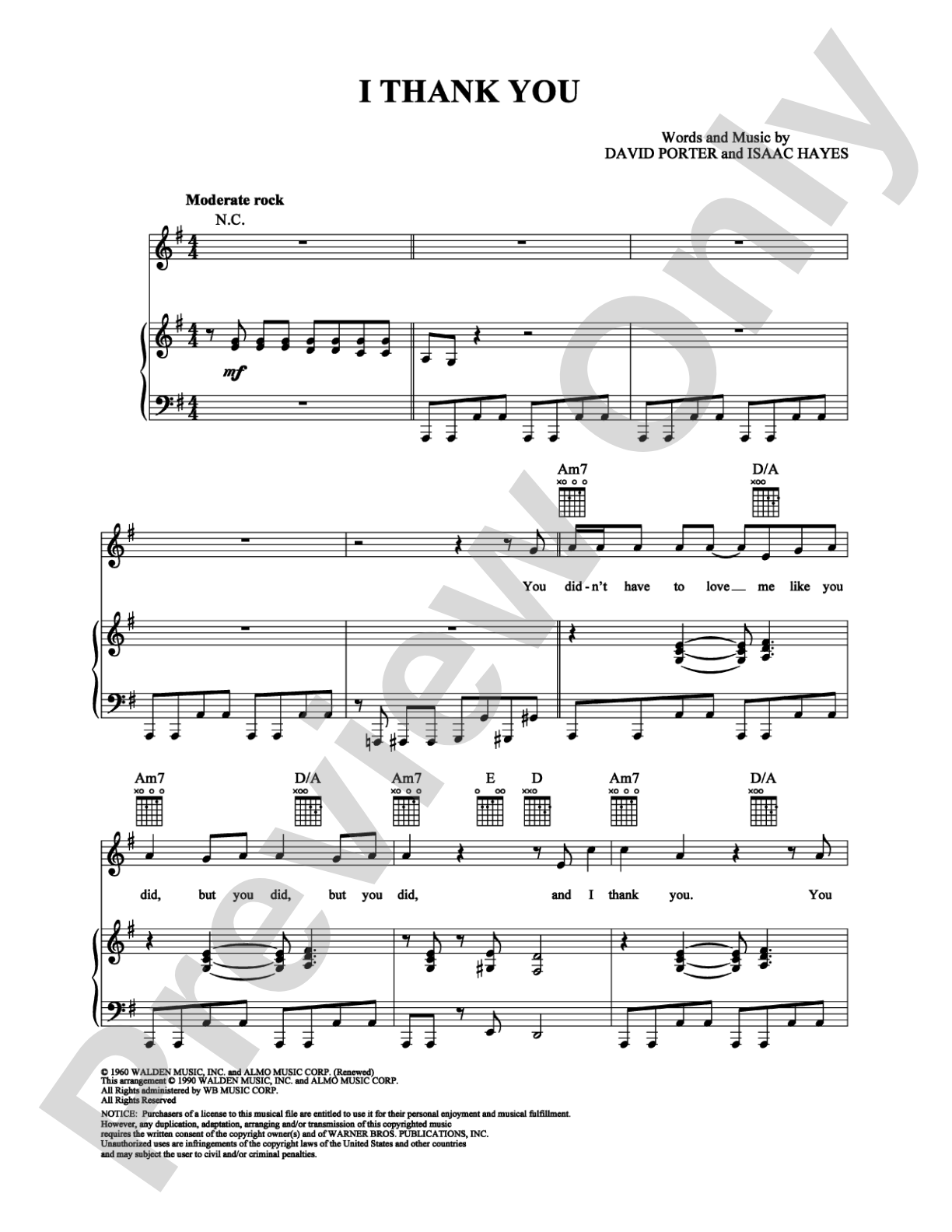 I Thank You: Piano/Vocal/Chords Digital Sheet Music