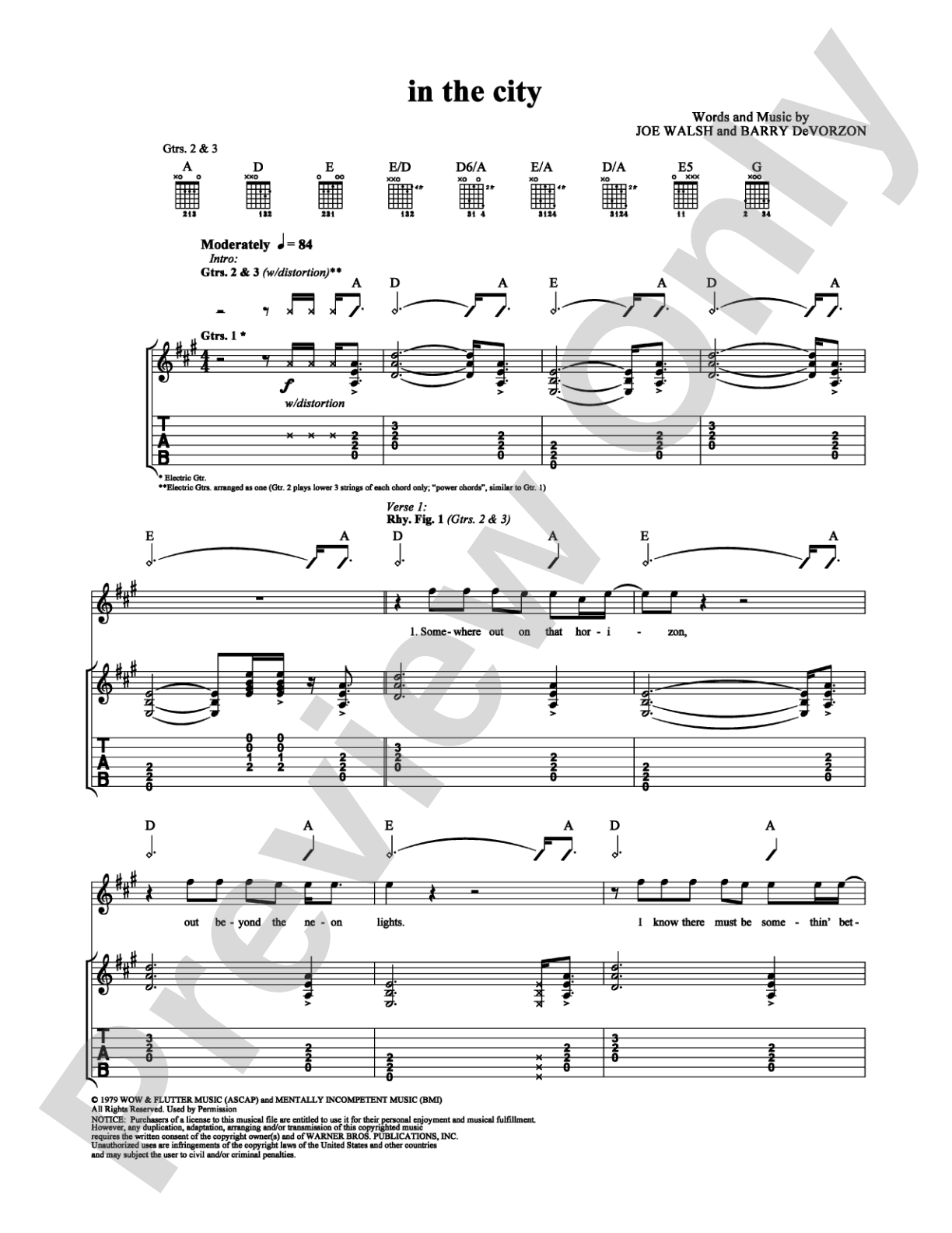 In the City: Guitar TAB Digital Sheet Music