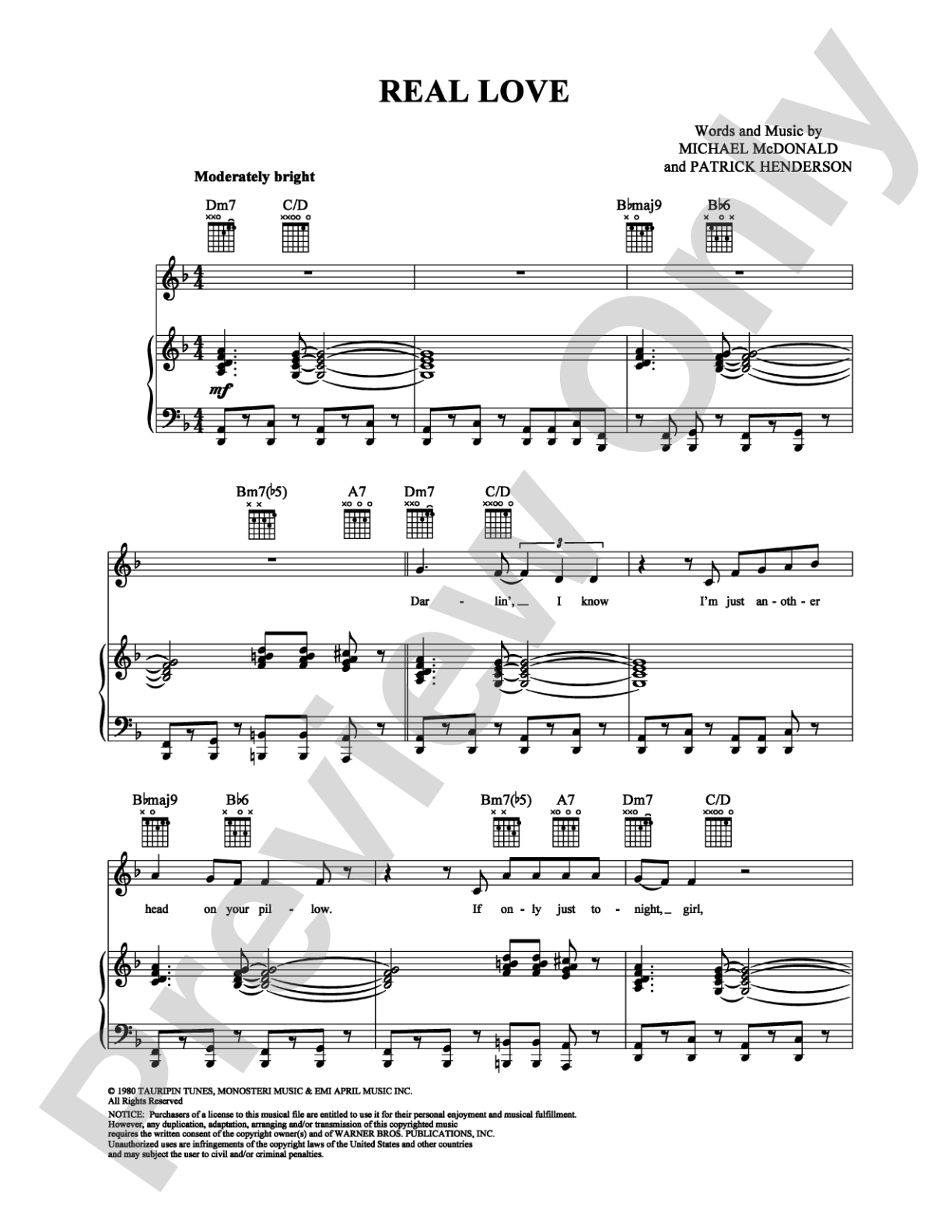 Real Love: Piano/Vocal/Chords Digital Sheet Music