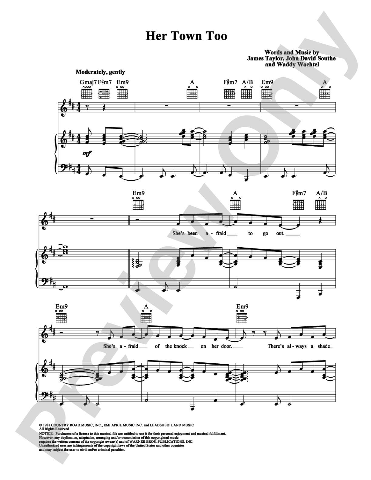 Her Town Too: Piano/Vocal/Chords Digital Sheet Music