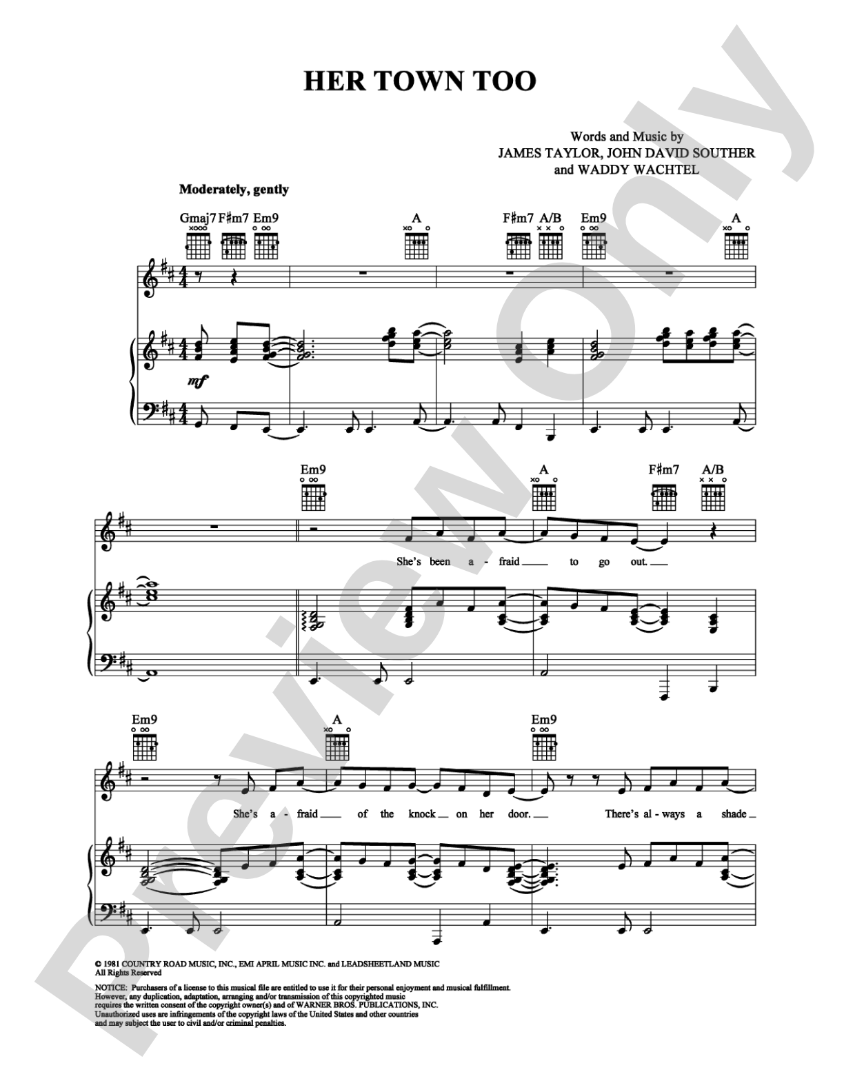 Her Town Too: Piano/Vocal/Chords Digital Sheet Music