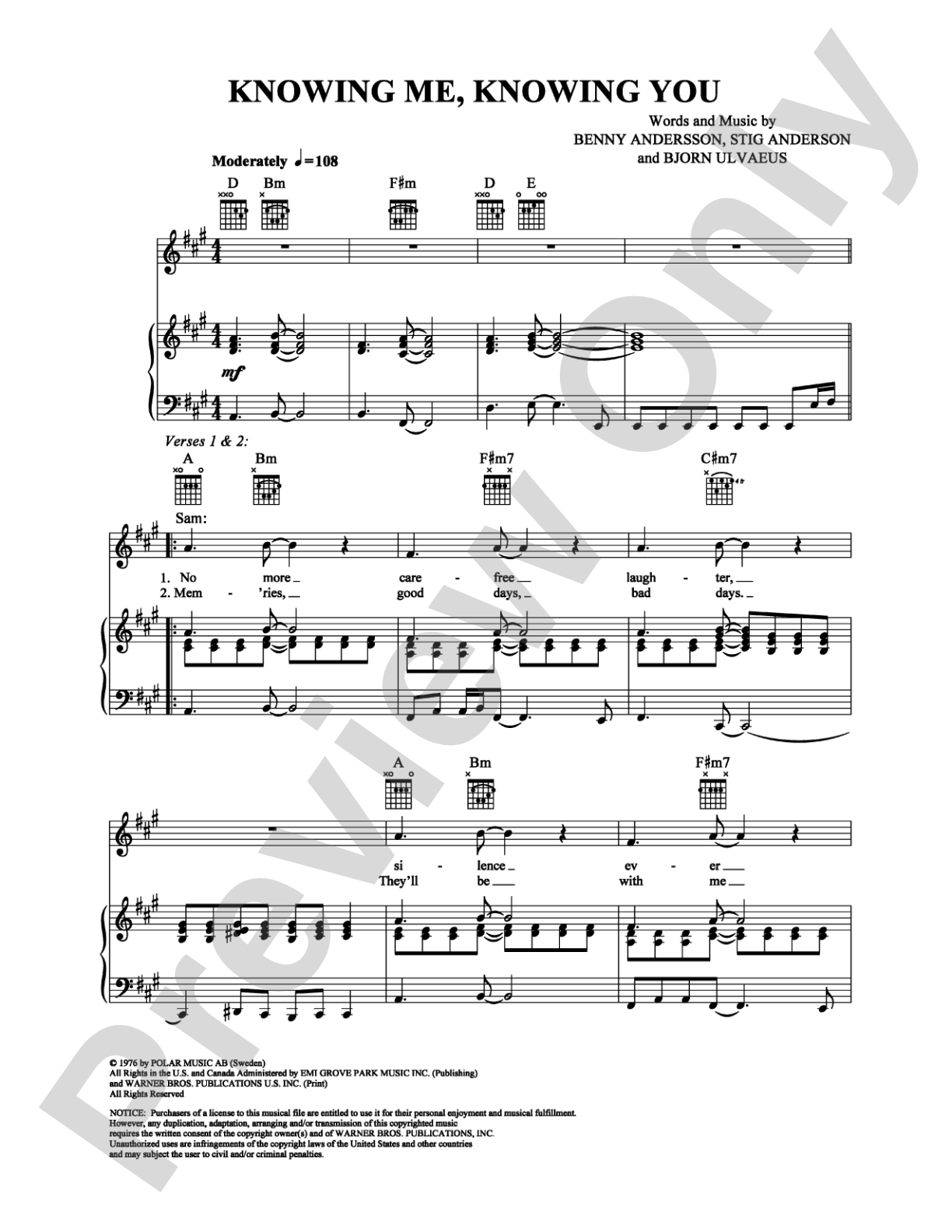 Knowing Me, Knowing You: Piano/Vocal/Chords Digital Sheet Music