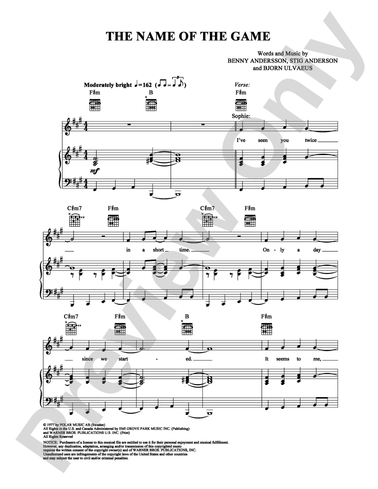 The Name of the Game: Piano/Vocal/Chords Digital Sheet Music