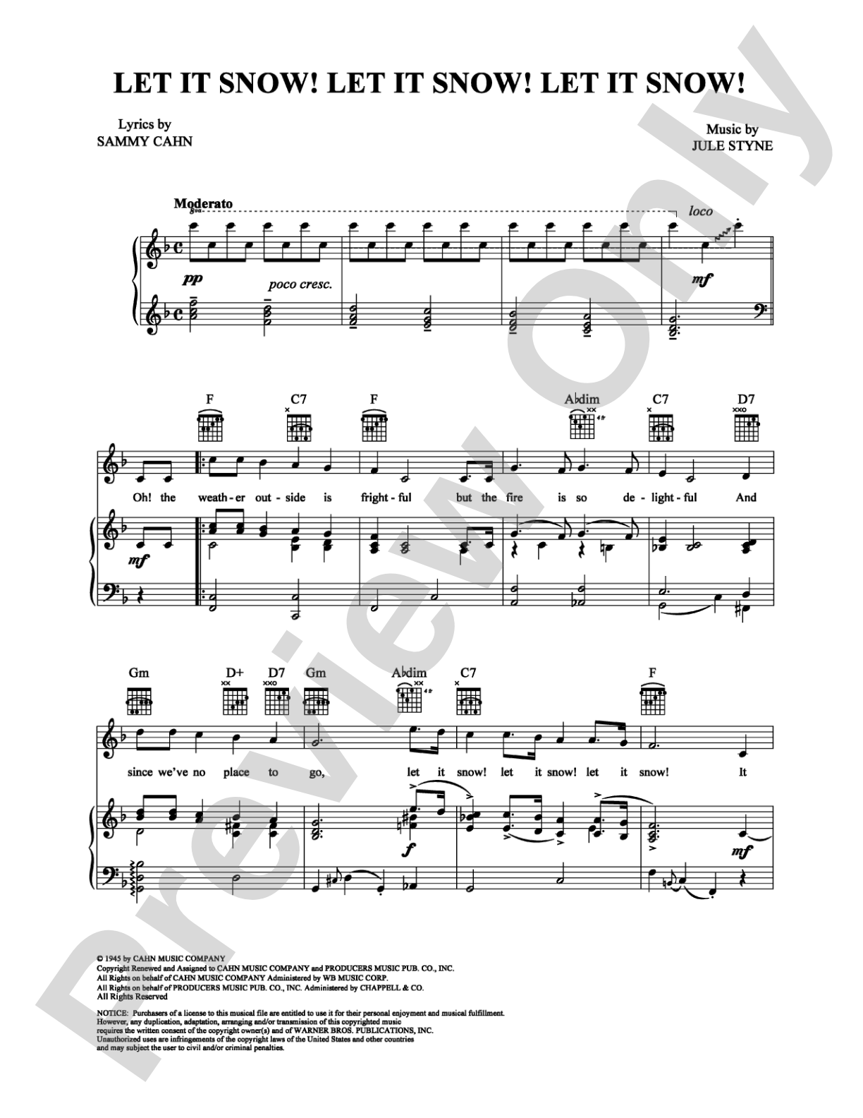 Let It Snow! Let It Snow! Let It Snow!: Piano/Vocal/Chords Digital Sheet Music
