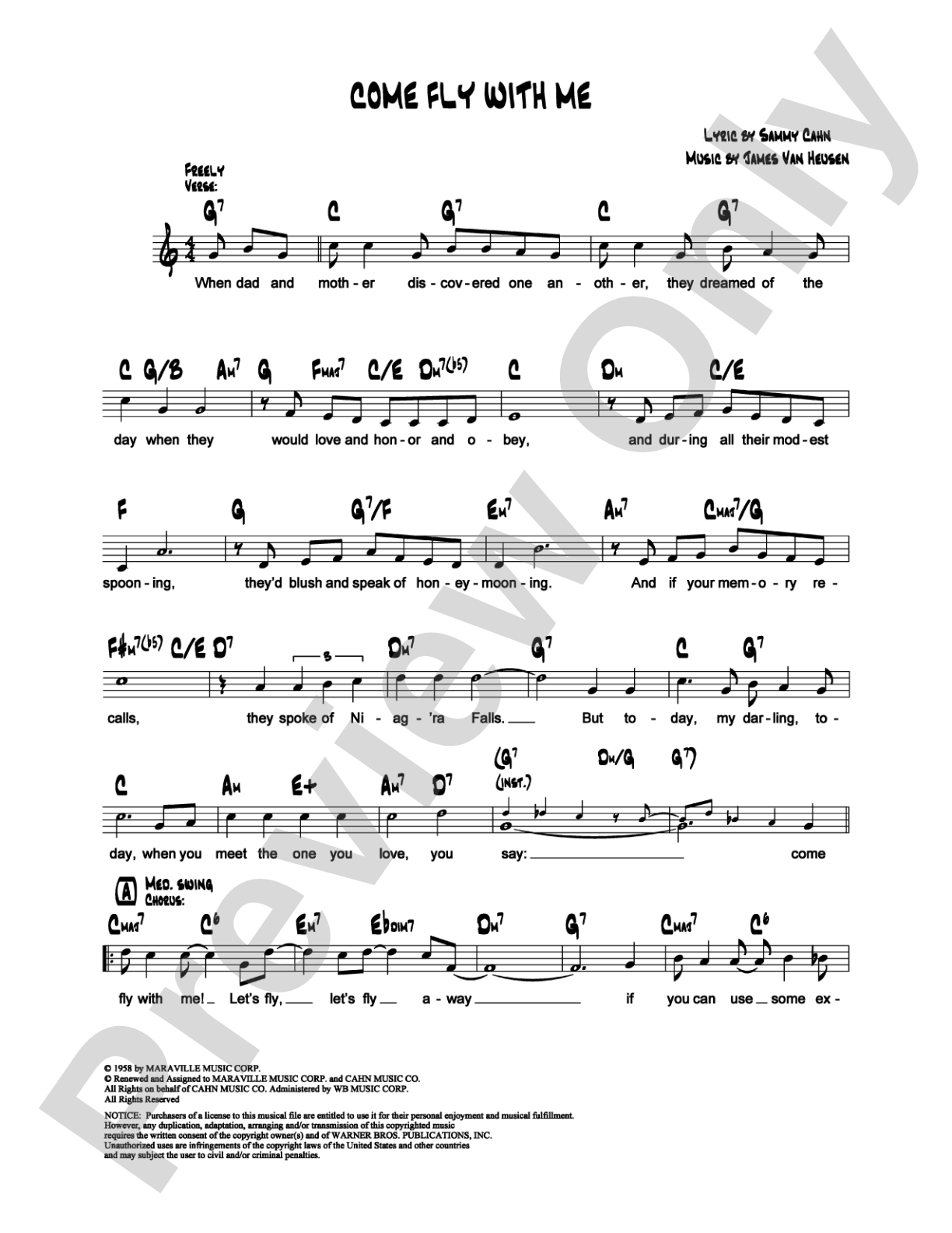Come Fly With Me: Lead Sheet Digital Sheet Music