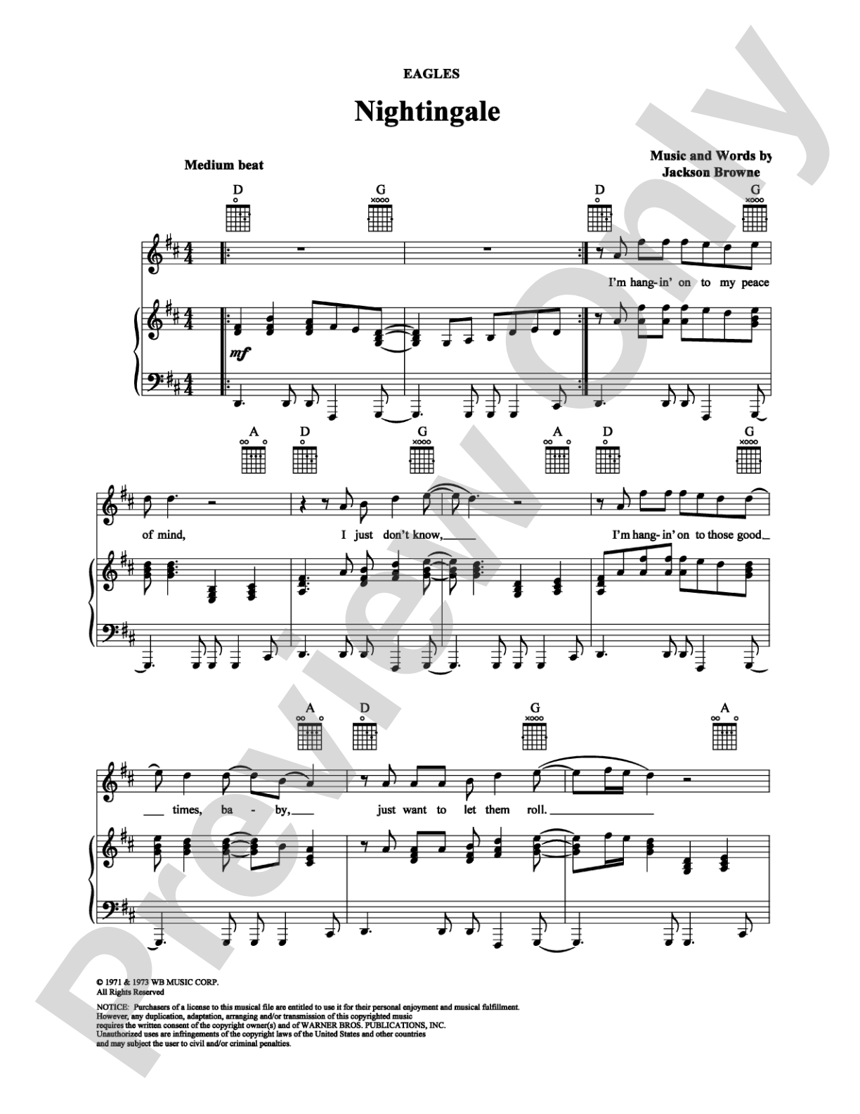 Nightingale: Piano/Vocal/Chords Digital Sheet Music