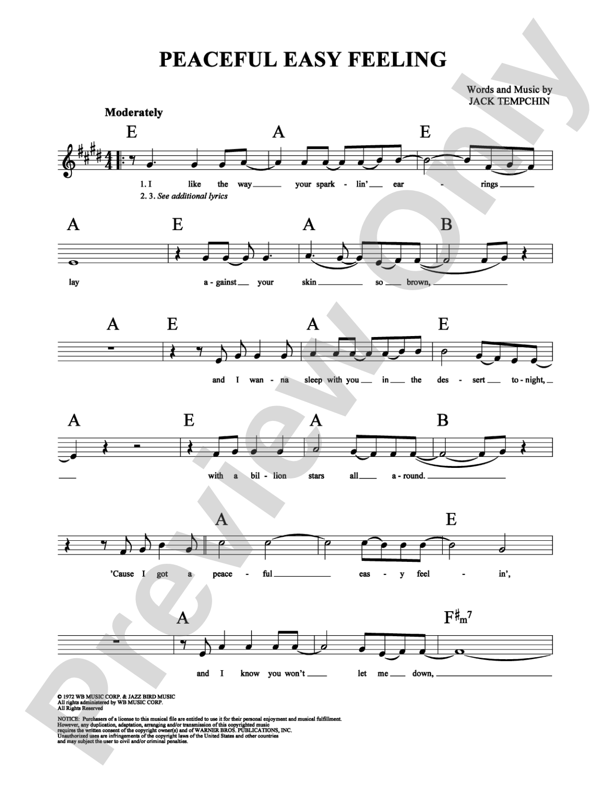 Peaceful Easy Feeling: Lead Sheet Digital Sheet Music