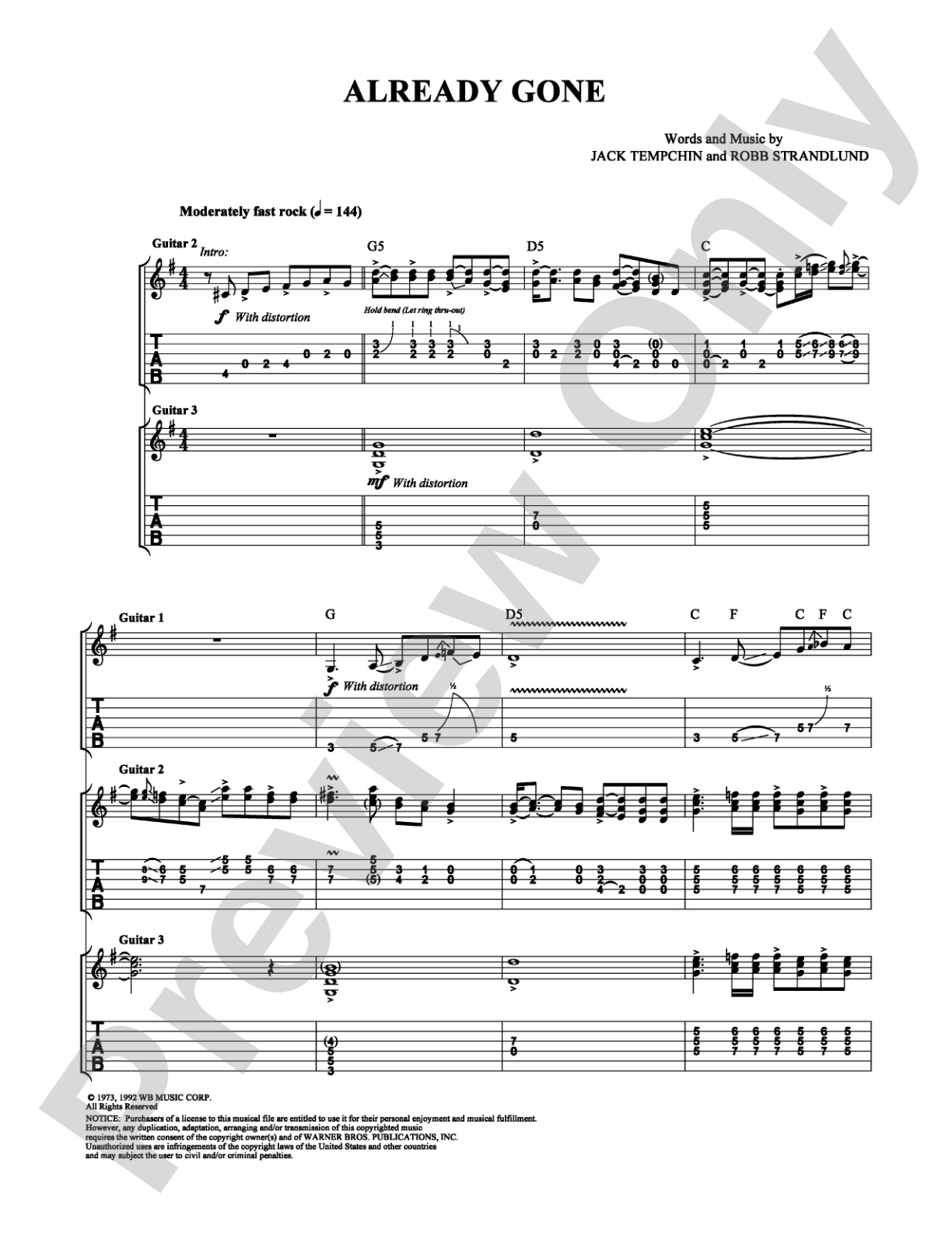 Already Gone: Guitar TAB Digital Sheet Music
