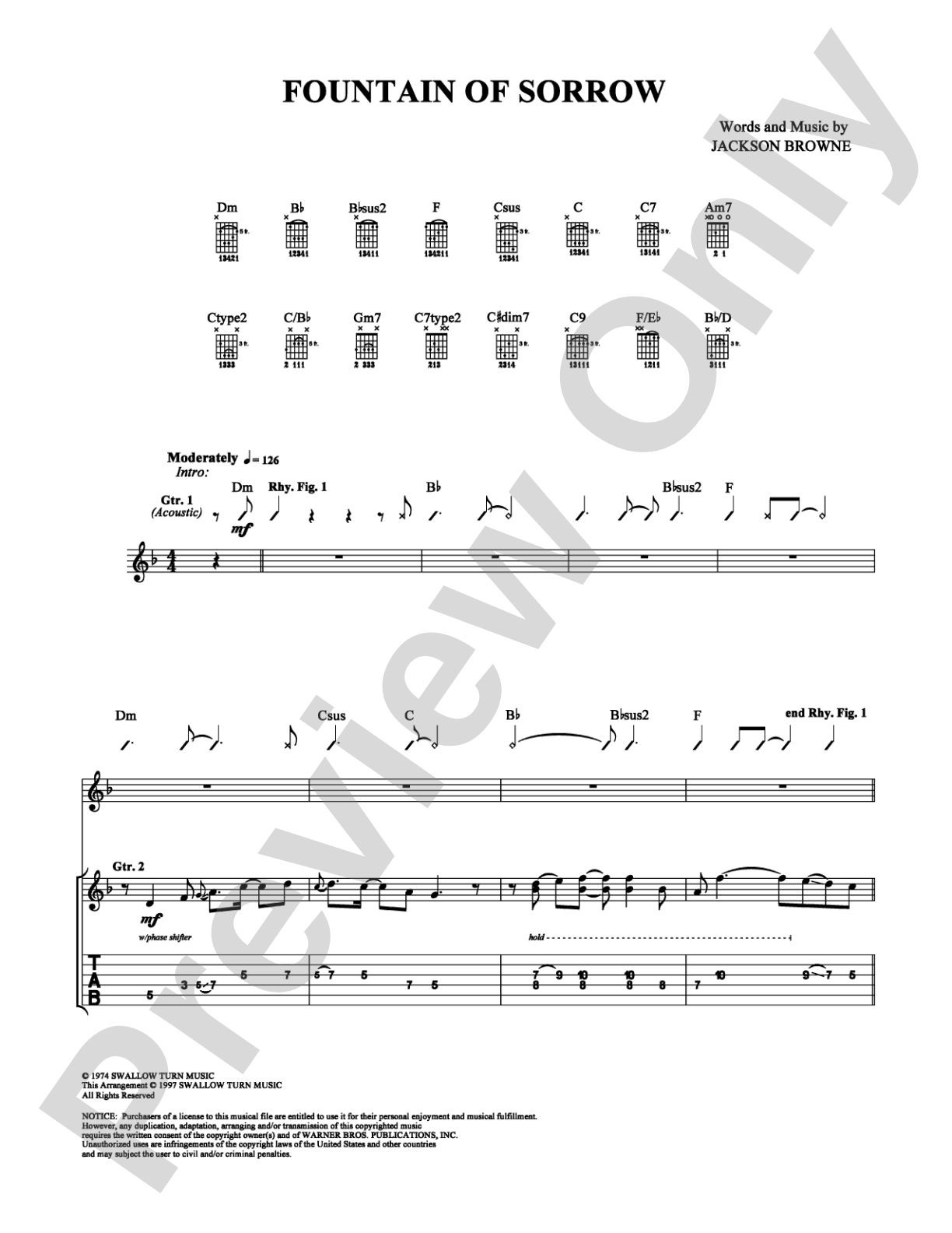 Fountain of Sorrow: Guitar TAB Digital Sheet Music
