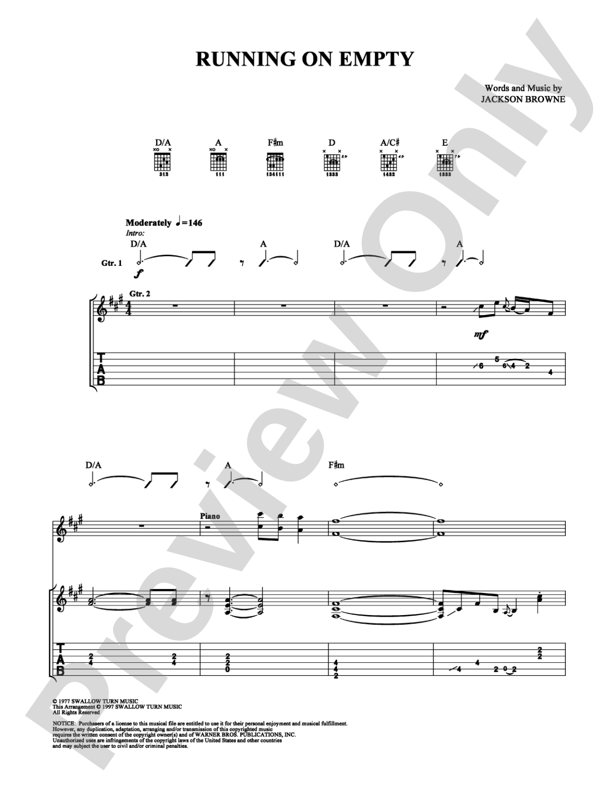 Running On Empty: Guitar TAB Digital Sheet Music