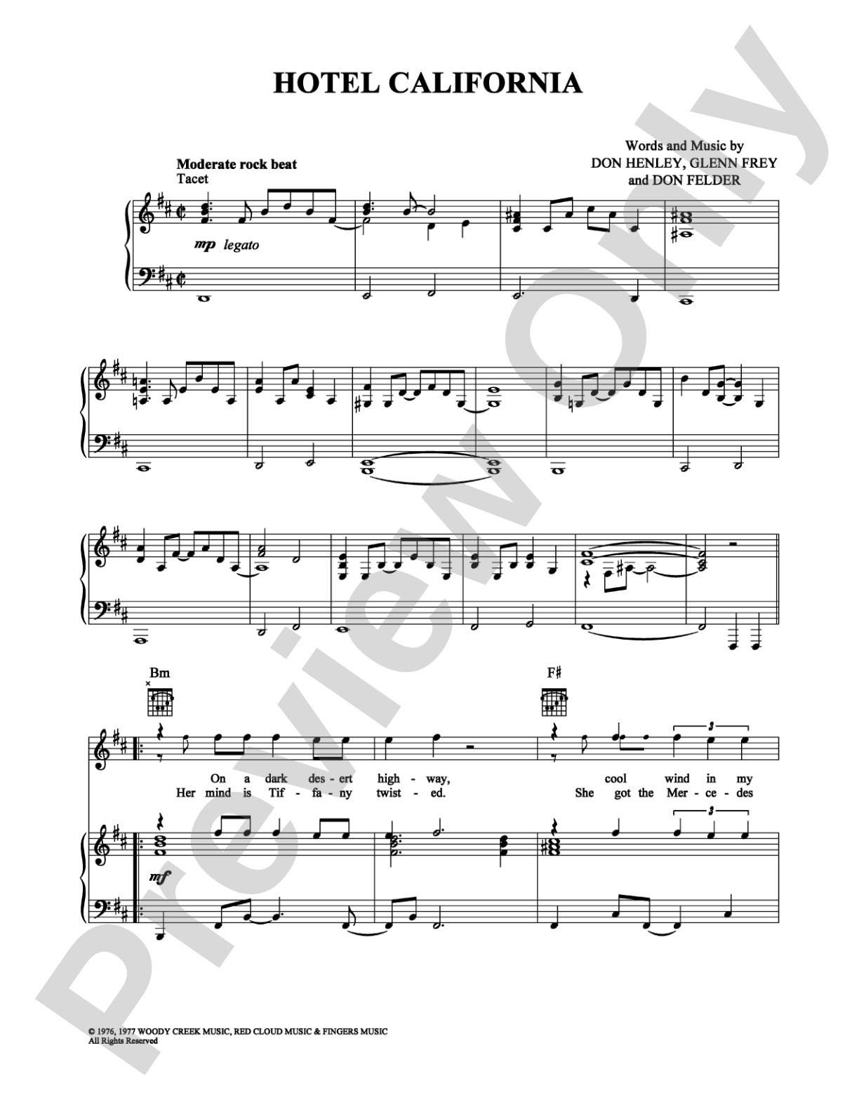 Hotel California: Piano/Vocal/Chords Digital Sheet Music