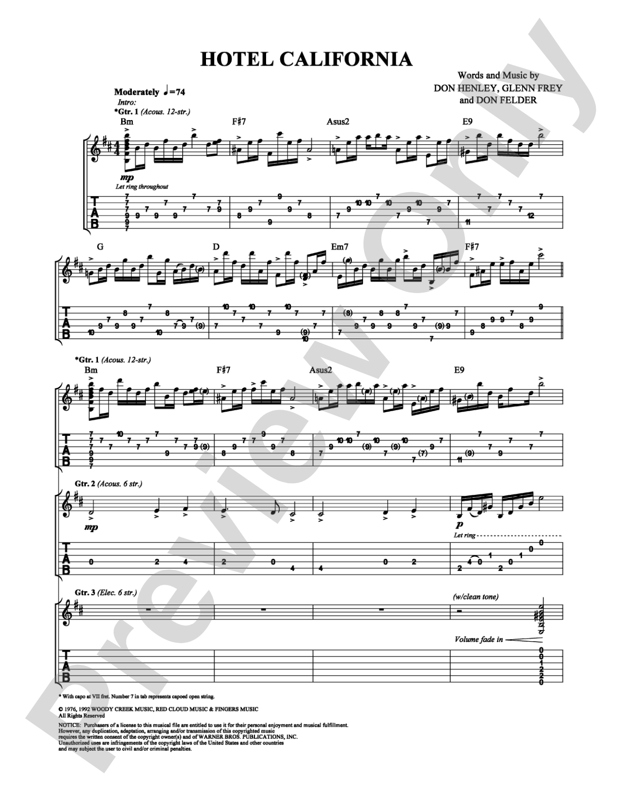 Hotel California: Guitar TAB Digital Sheet Music