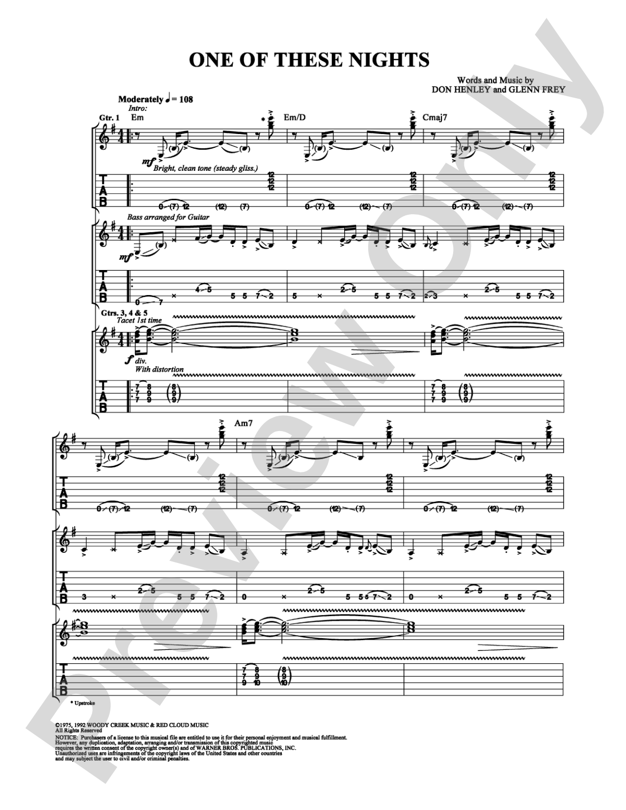 One of These Nights: Guitar TAB Digital Sheet Music