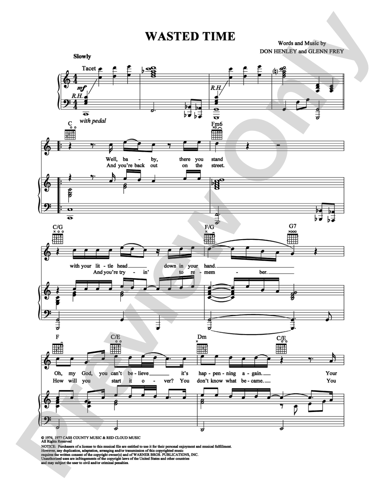 Wasted Time: Piano/Vocal/Chords Digital Sheet Music
