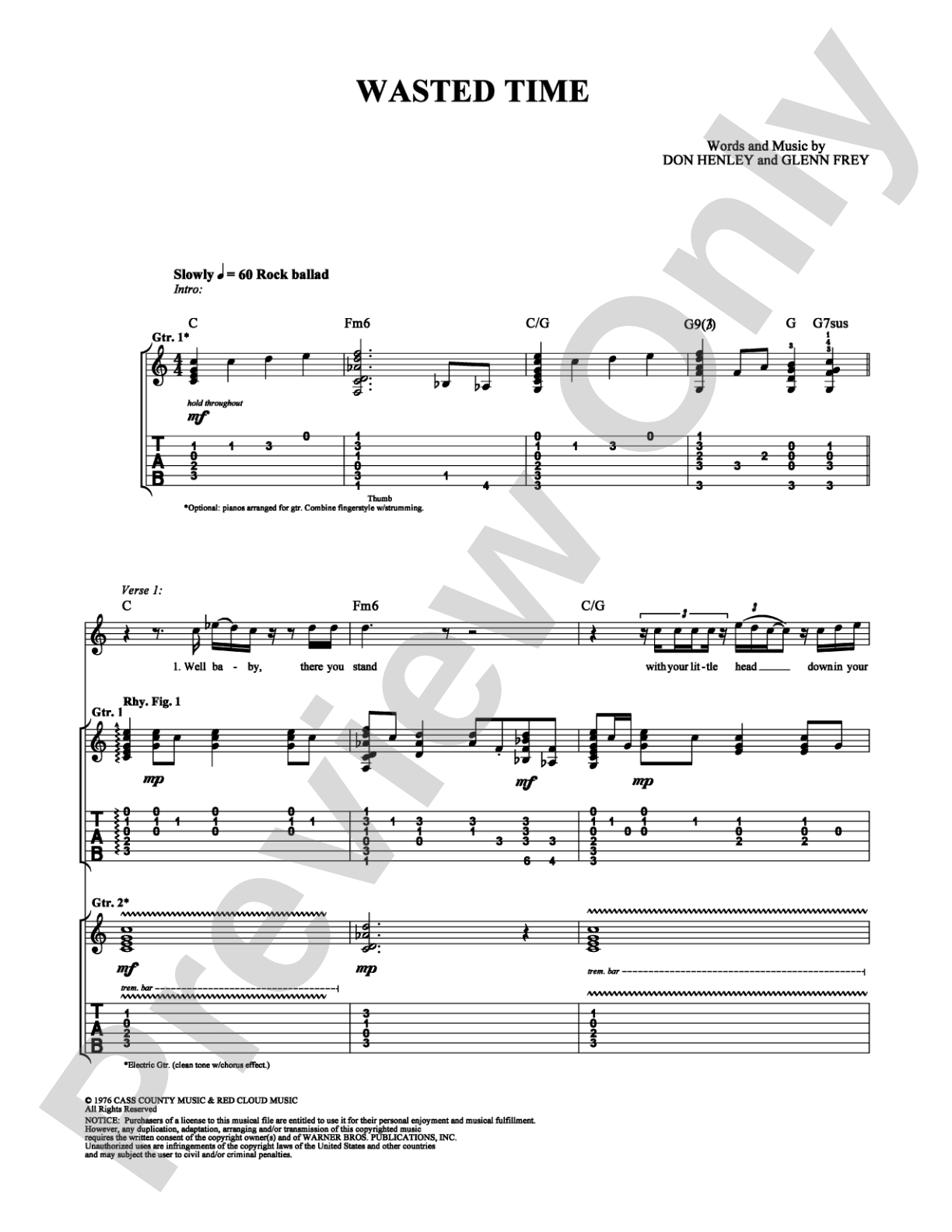 Wasted Time: Guitar TAB Digital Sheet Music