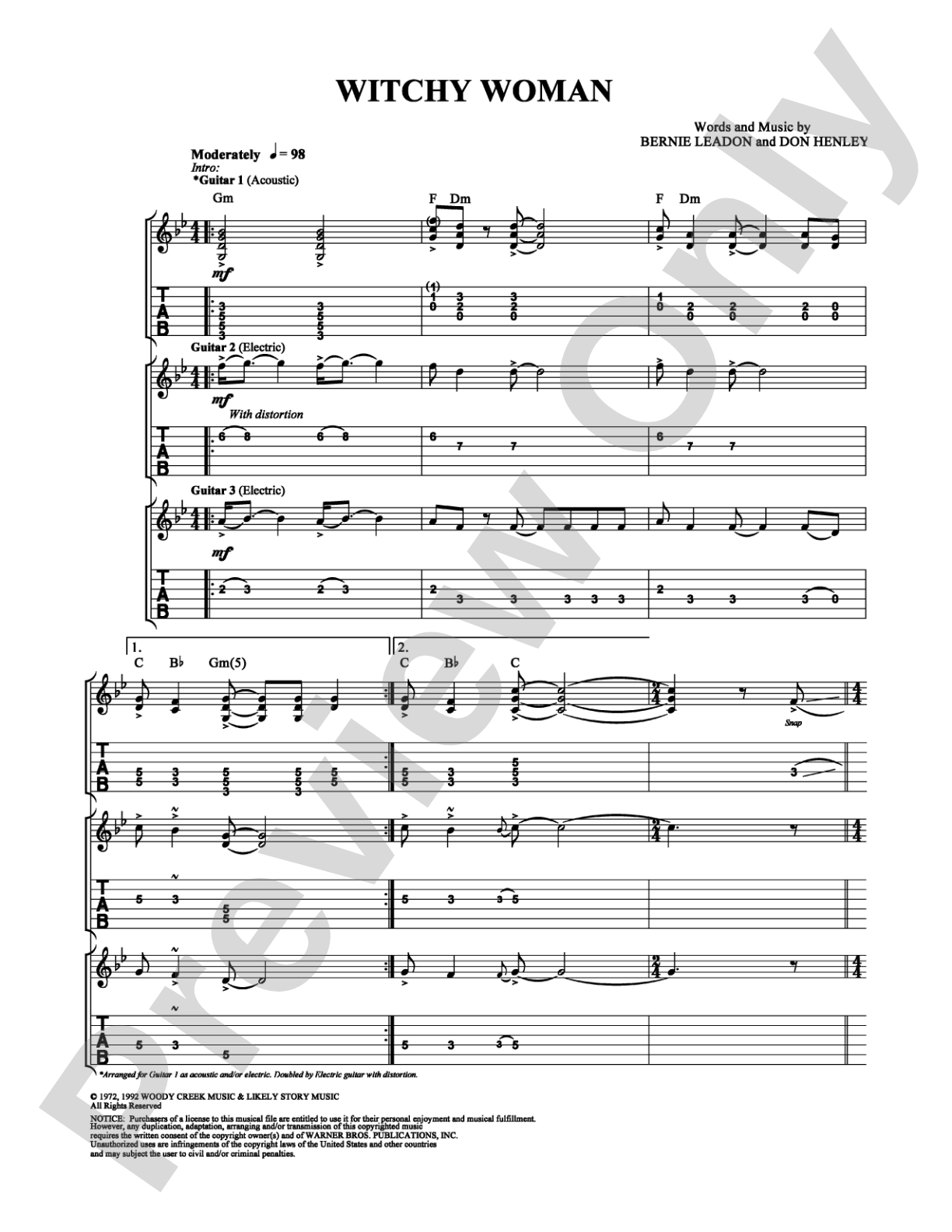 Witchy Woman: Guitar TAB Digital Sheet Music