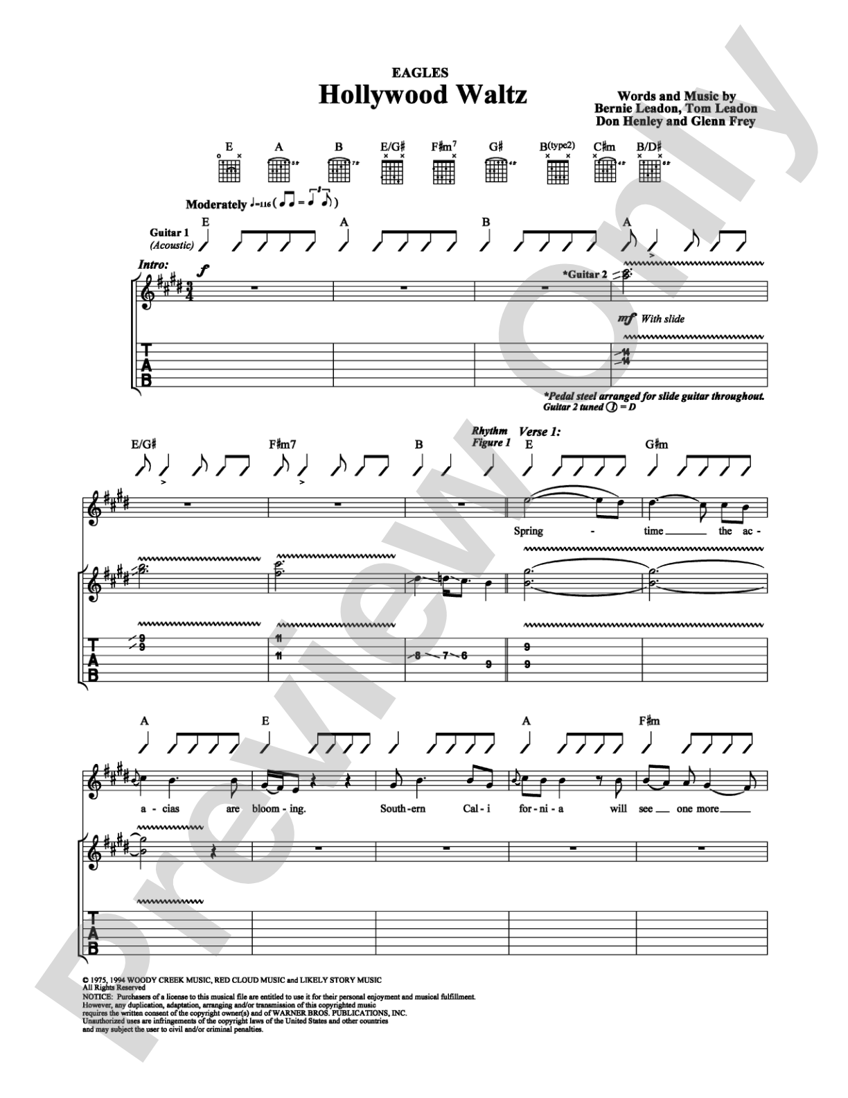 Hollywood Waltz: Guitar TAB Digital Sheet Music
