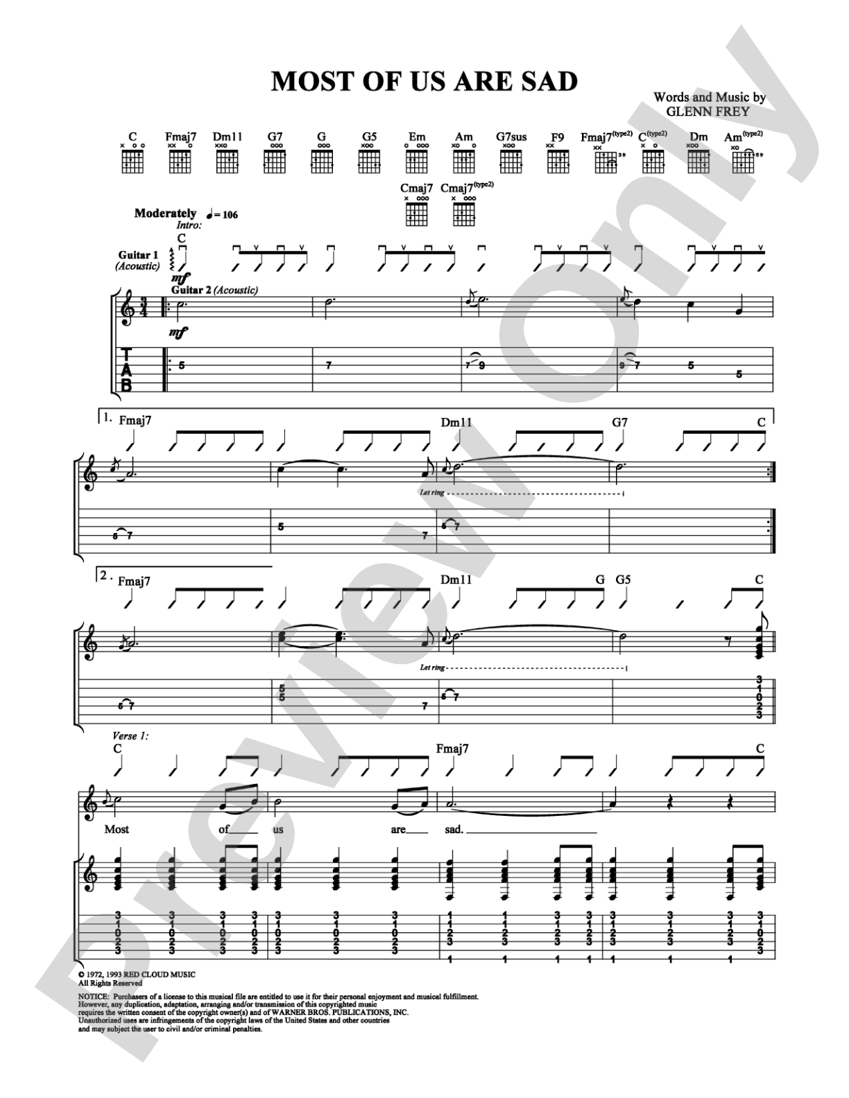 Most Of Us Are Sad: Guitar TAB Digital Sheet Music