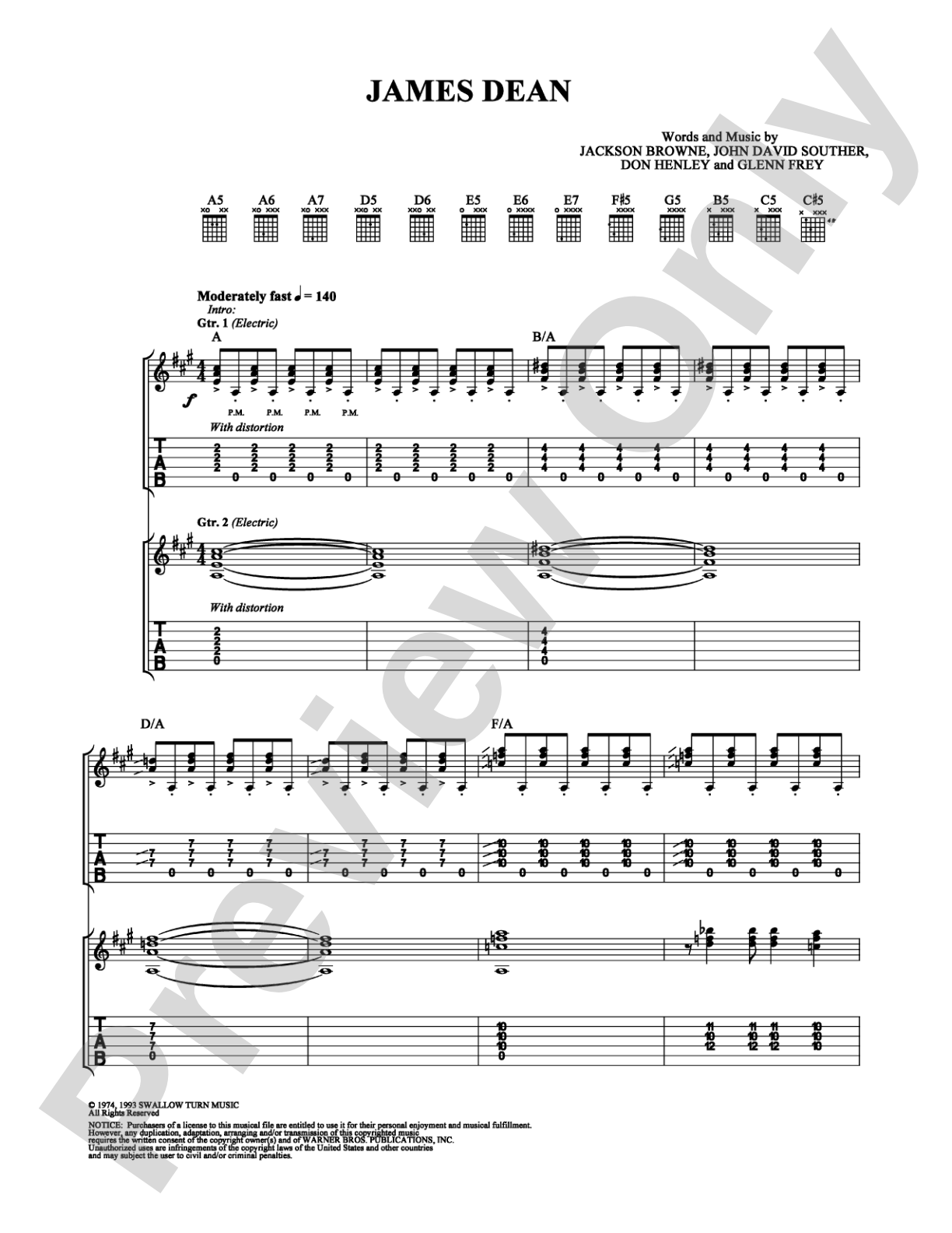 James Dean: Guitar TAB Digital Sheet Music