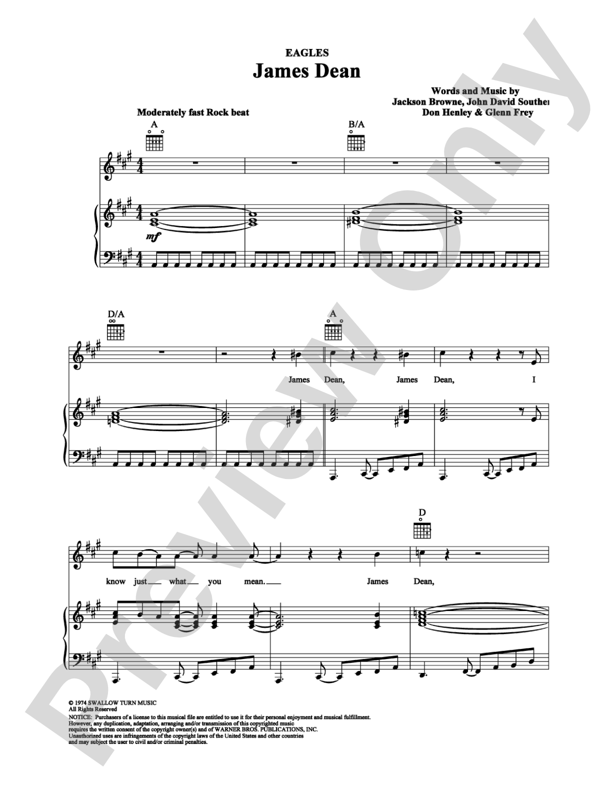 James Dean: Piano/Vocal/Chords Digital Sheet Music
