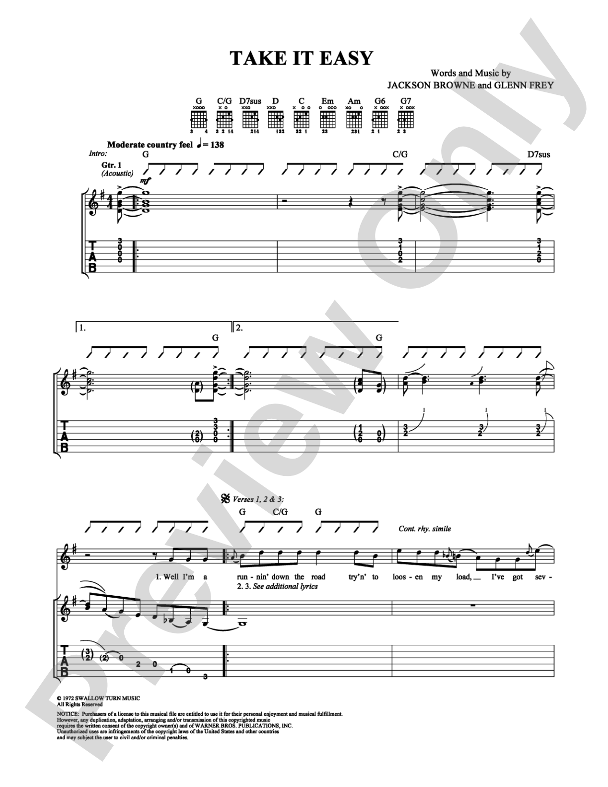 Take It Easy: Guitar TAB Digital Sheet Music