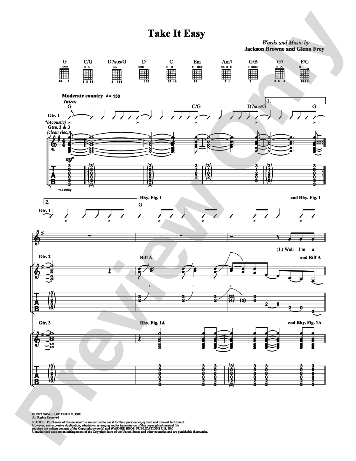 Take It Easy: Guitar TAB Digital Sheet Music